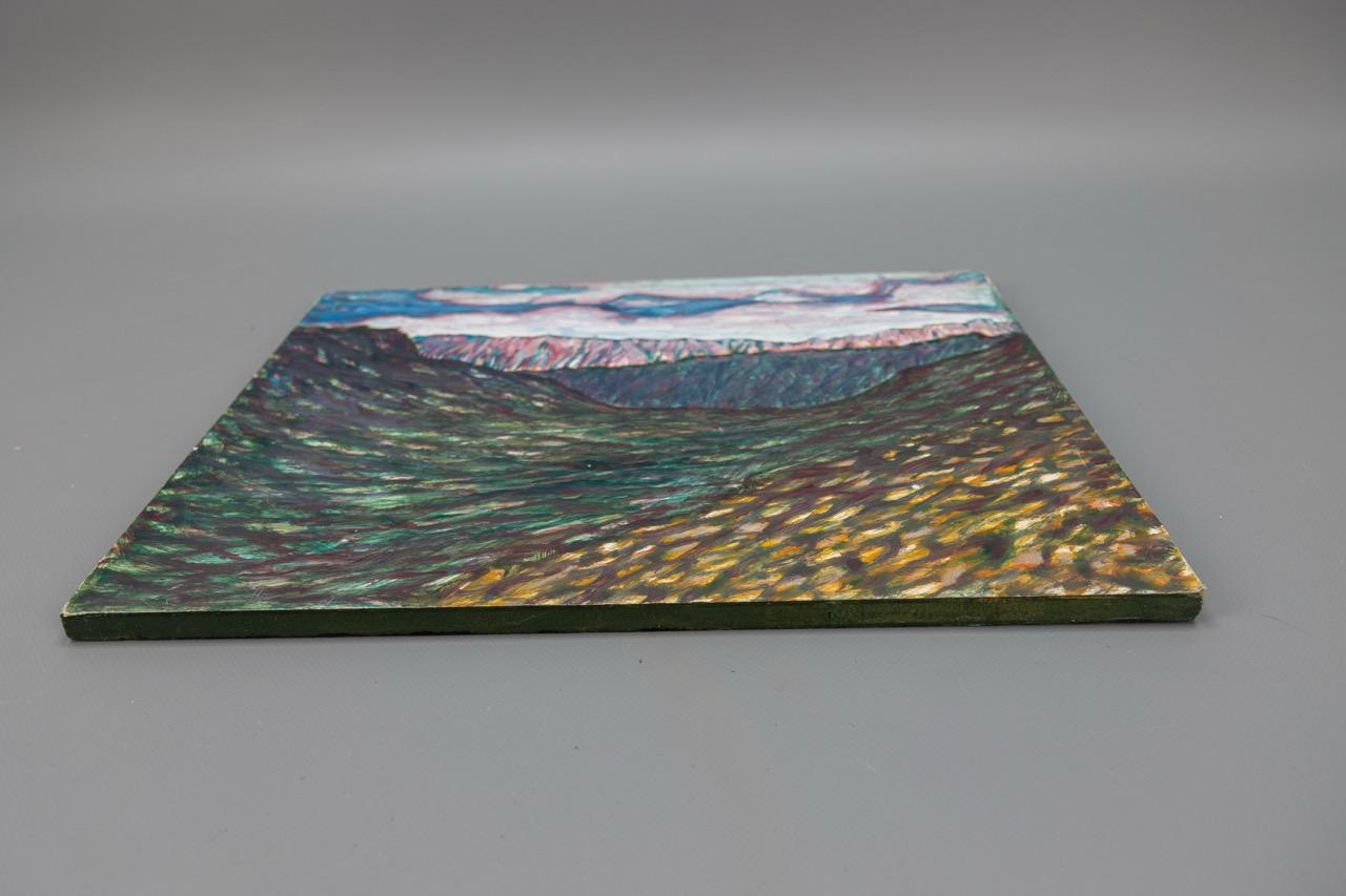 Ludwig Orny Pintura abstracta de paisaje, óleo sobre tabla, finales del siglo XX en venta 5