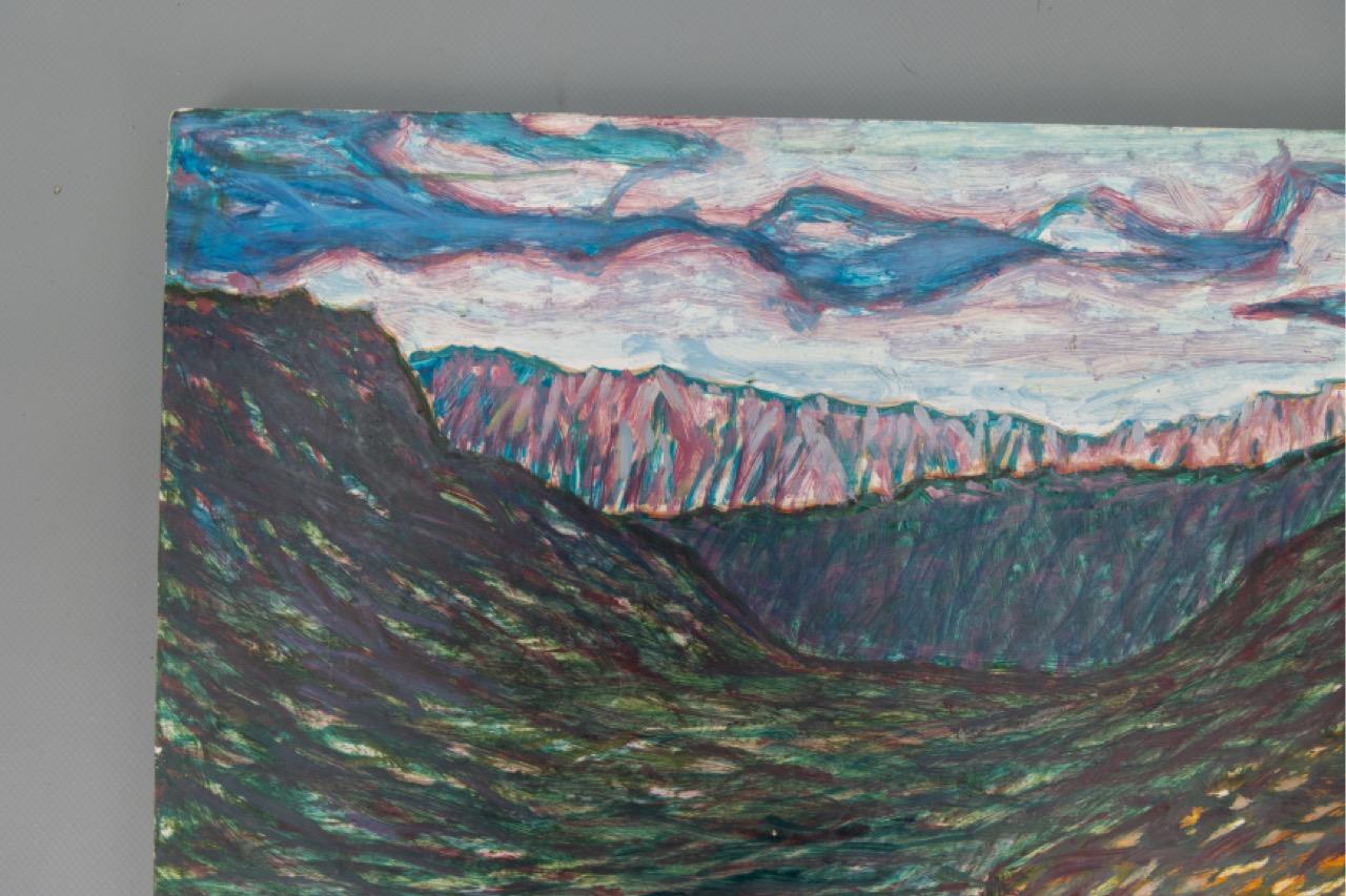 Ludwig Orny Pintura abstracta de paisaje, óleo sobre tabla, finales del siglo XX en venta 9