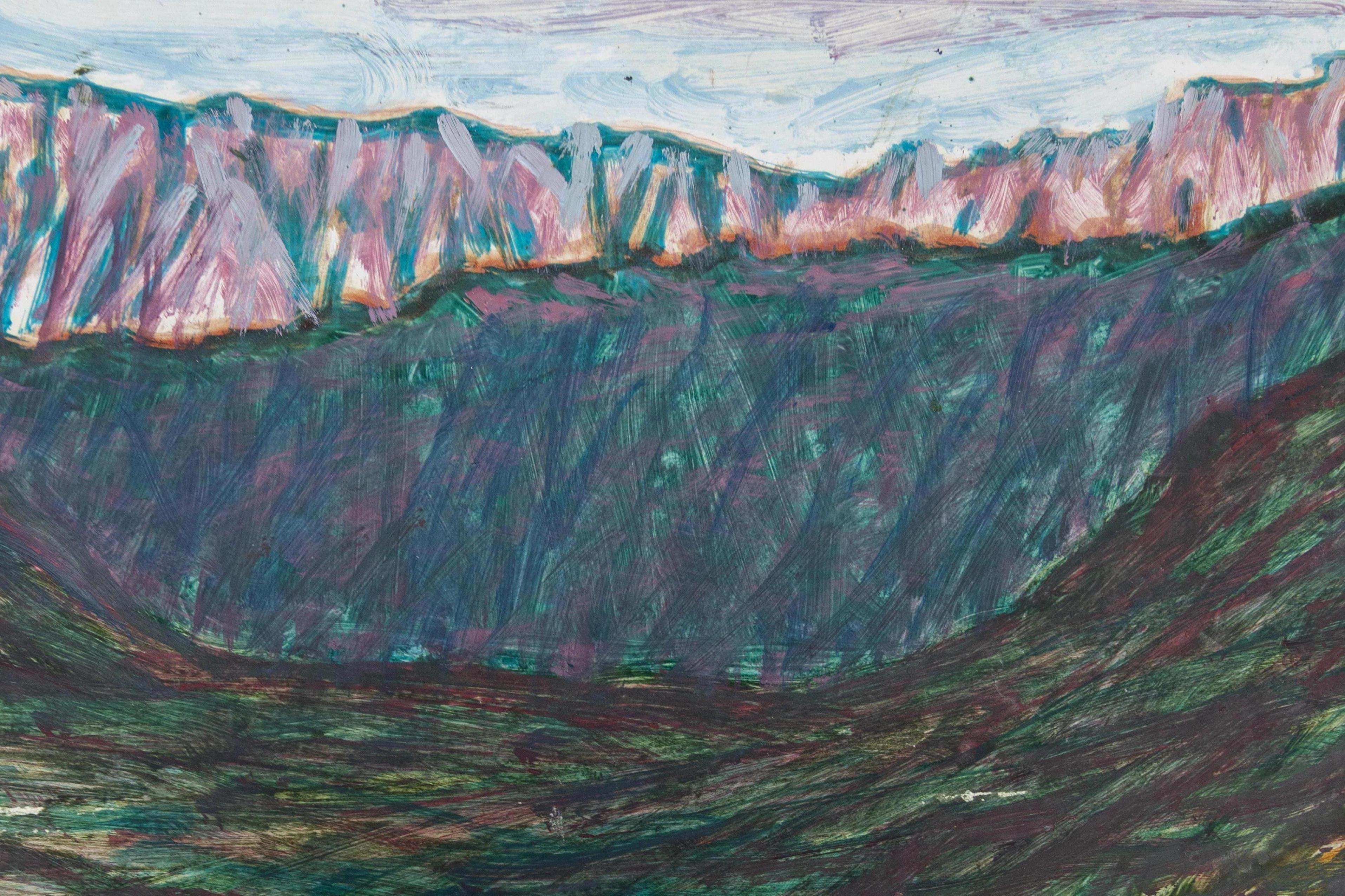 Ludwig Orny Pintura abstracta de paisaje, óleo sobre tabla, finales del siglo XX en venta 11
