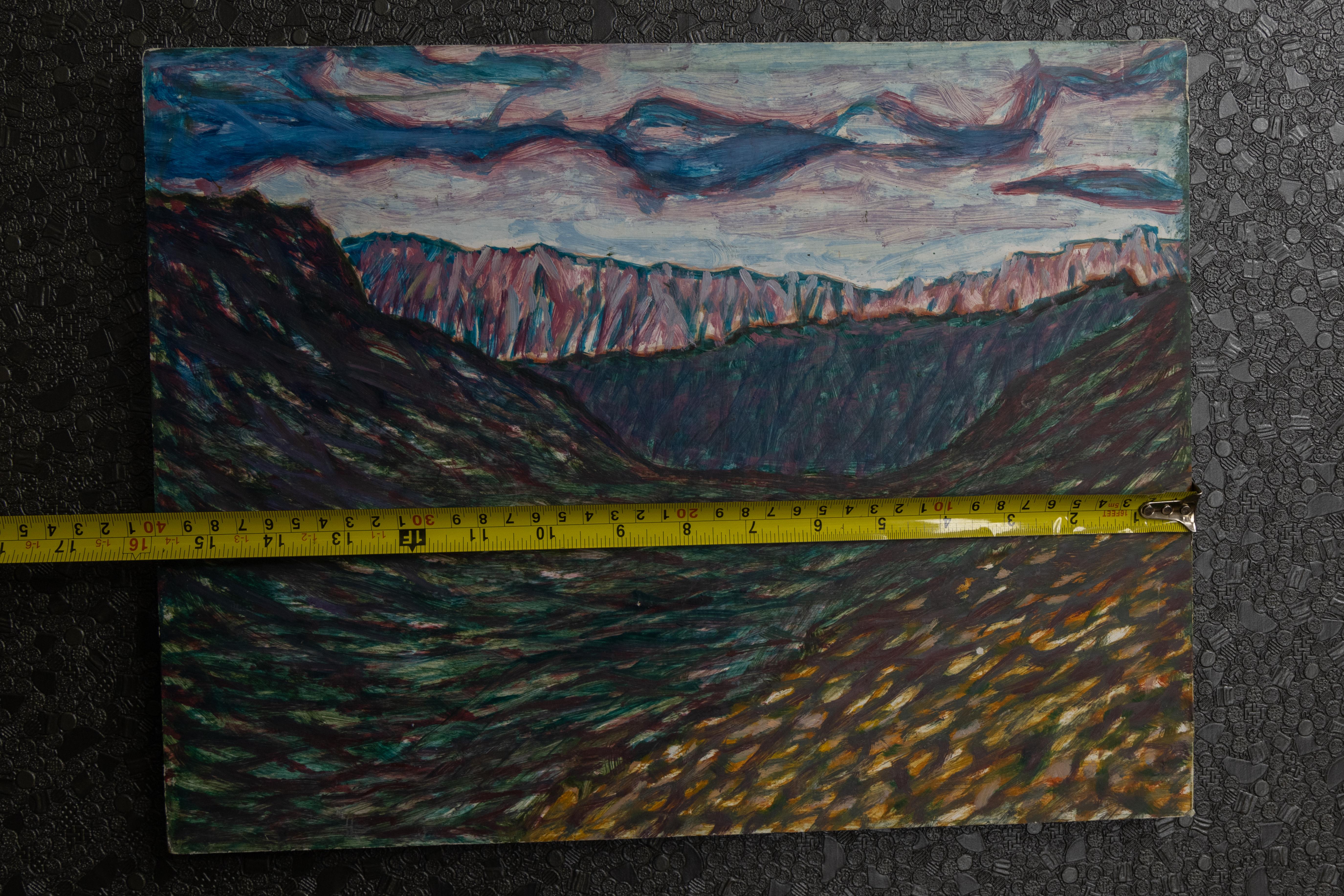 Ludwig Orny Pintura abstracta de paisaje, óleo sobre tabla, finales del siglo XX en venta 12