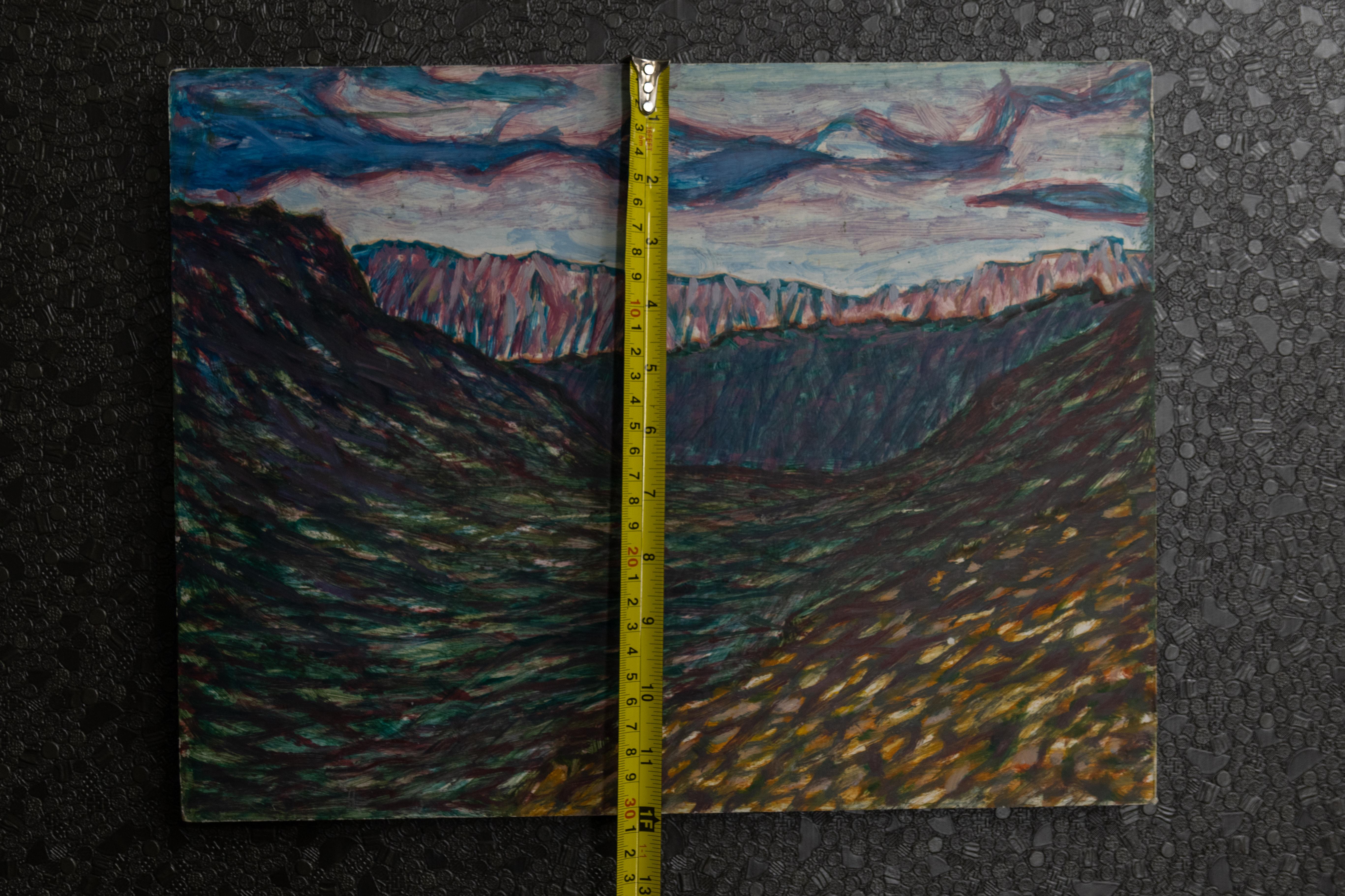 Ludwig Orny Pintura abstracta de paisaje, óleo sobre tabla, finales del siglo XX en venta 13