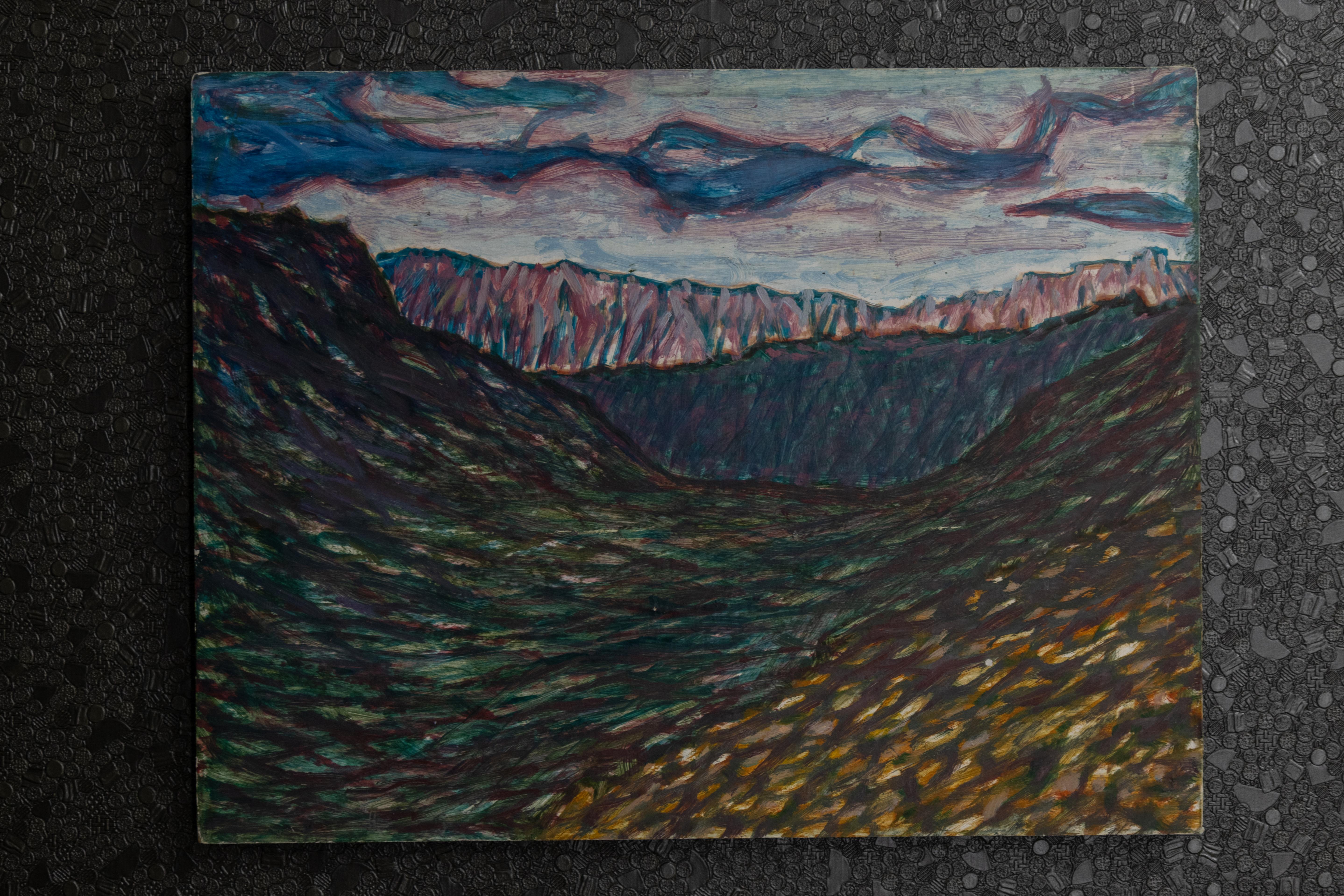 Un vívido y expresivo paisaje abstracto de Ludwig Orny (1920 Bratislava - 2005 Múnich), conocido por su obra de gran carga emocional y diversidad estilística. Realizada en óleo sobre tabla, esta obra de finales del siglo XX presenta una pincelada