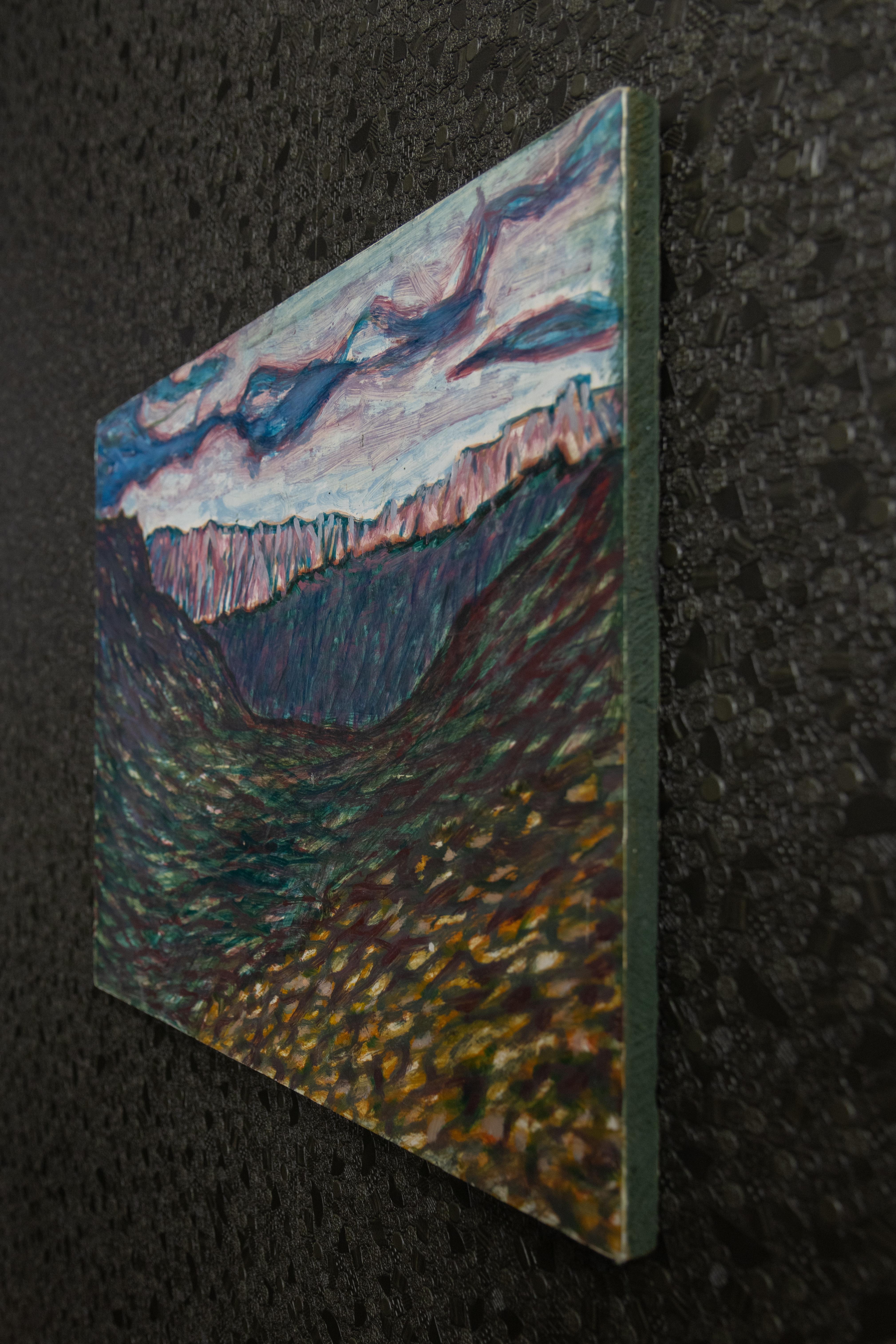 Ludwig Orny Pintura abstracta de paisaje, óleo sobre tabla, finales del siglo XX en venta 1