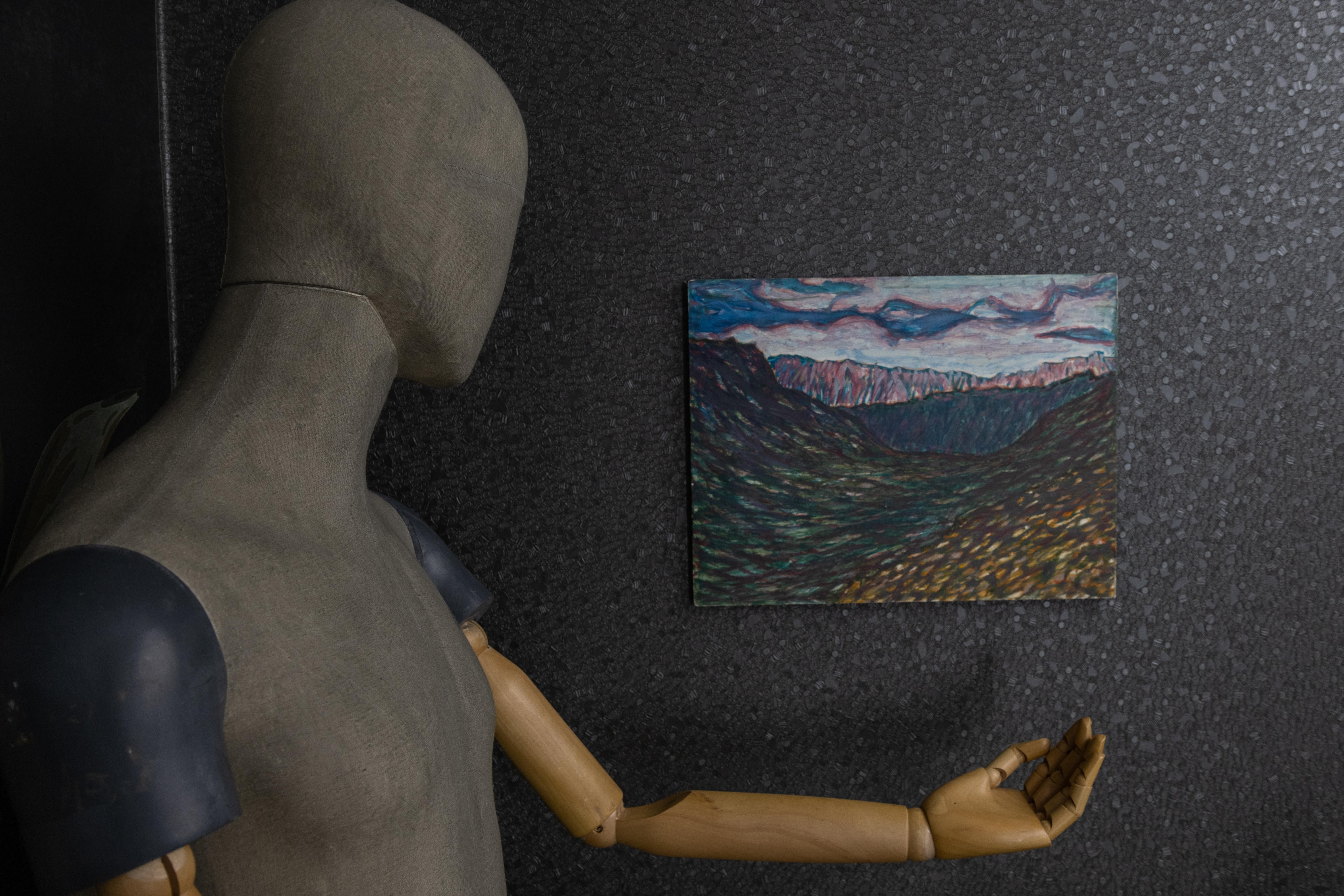 Ludwig Orny Pintura abstracta de paisaje, óleo sobre tabla, finales del siglo XX en venta 3