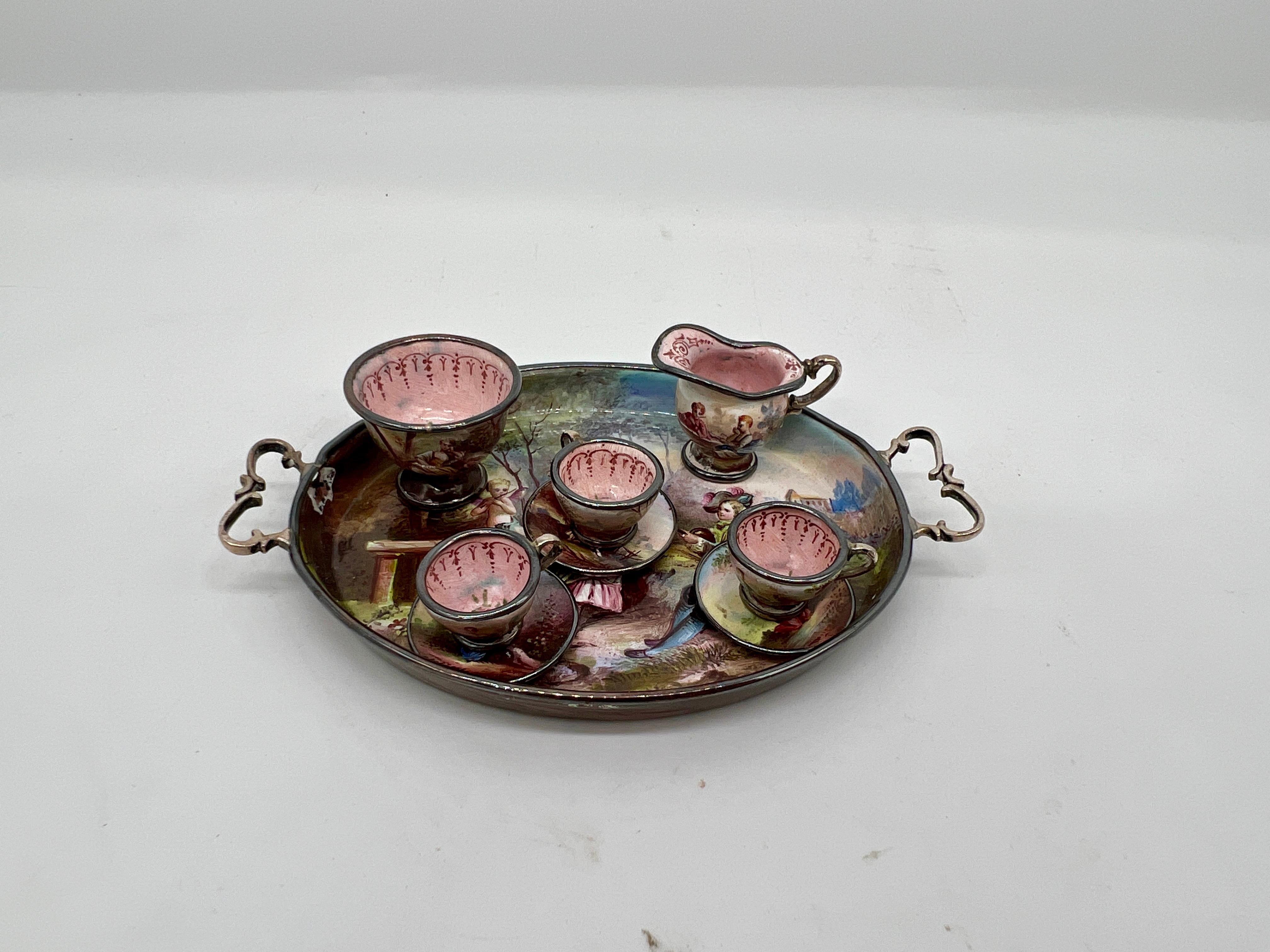 Ludwig Politzer, Viennese Enamel Sterling Silver 19th Century Miniature Tea Set 5
