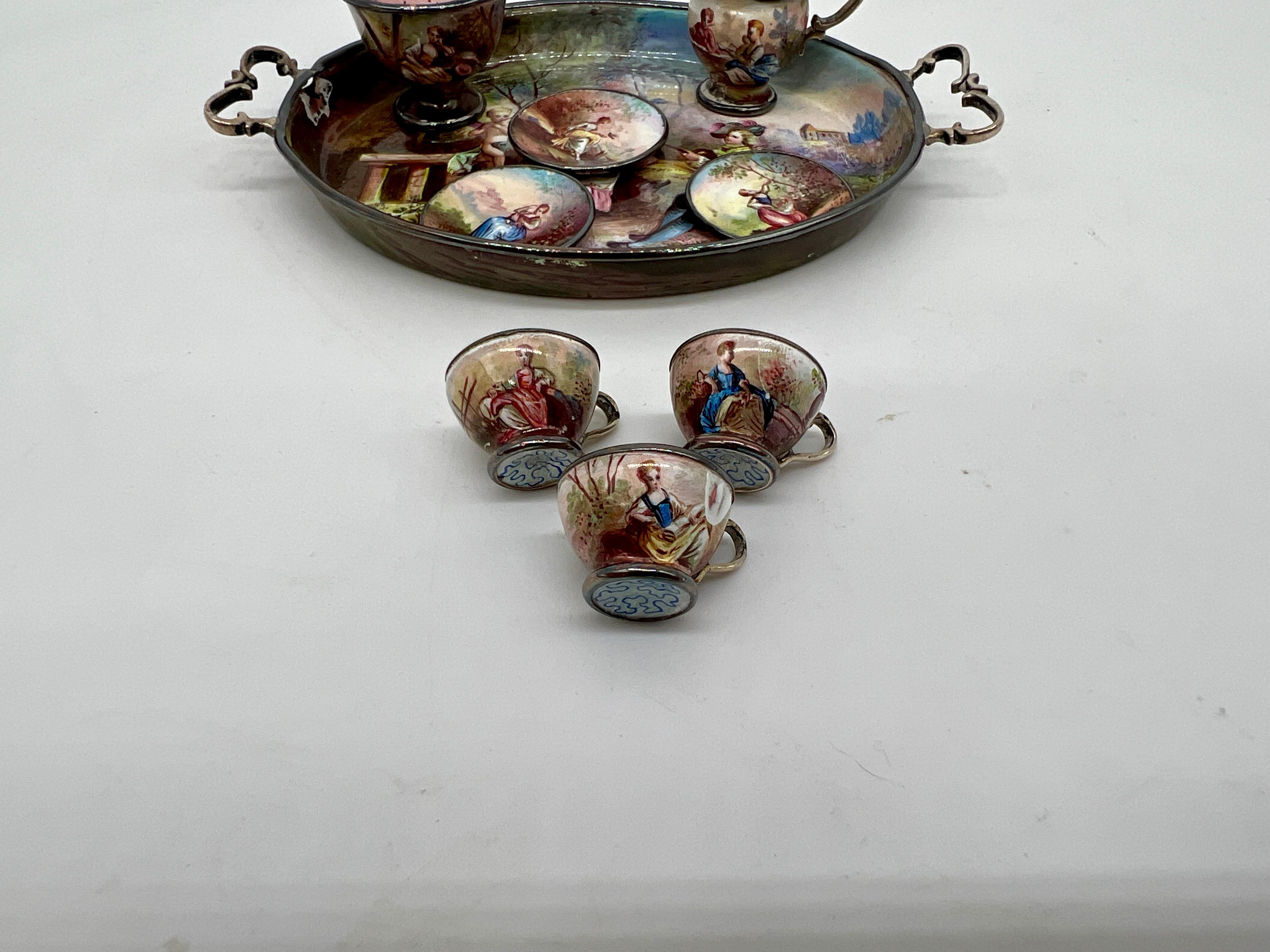 Ludwig Politzer, Viennese Enamel Sterling Silver 19th Century Miniature Tea Set 6