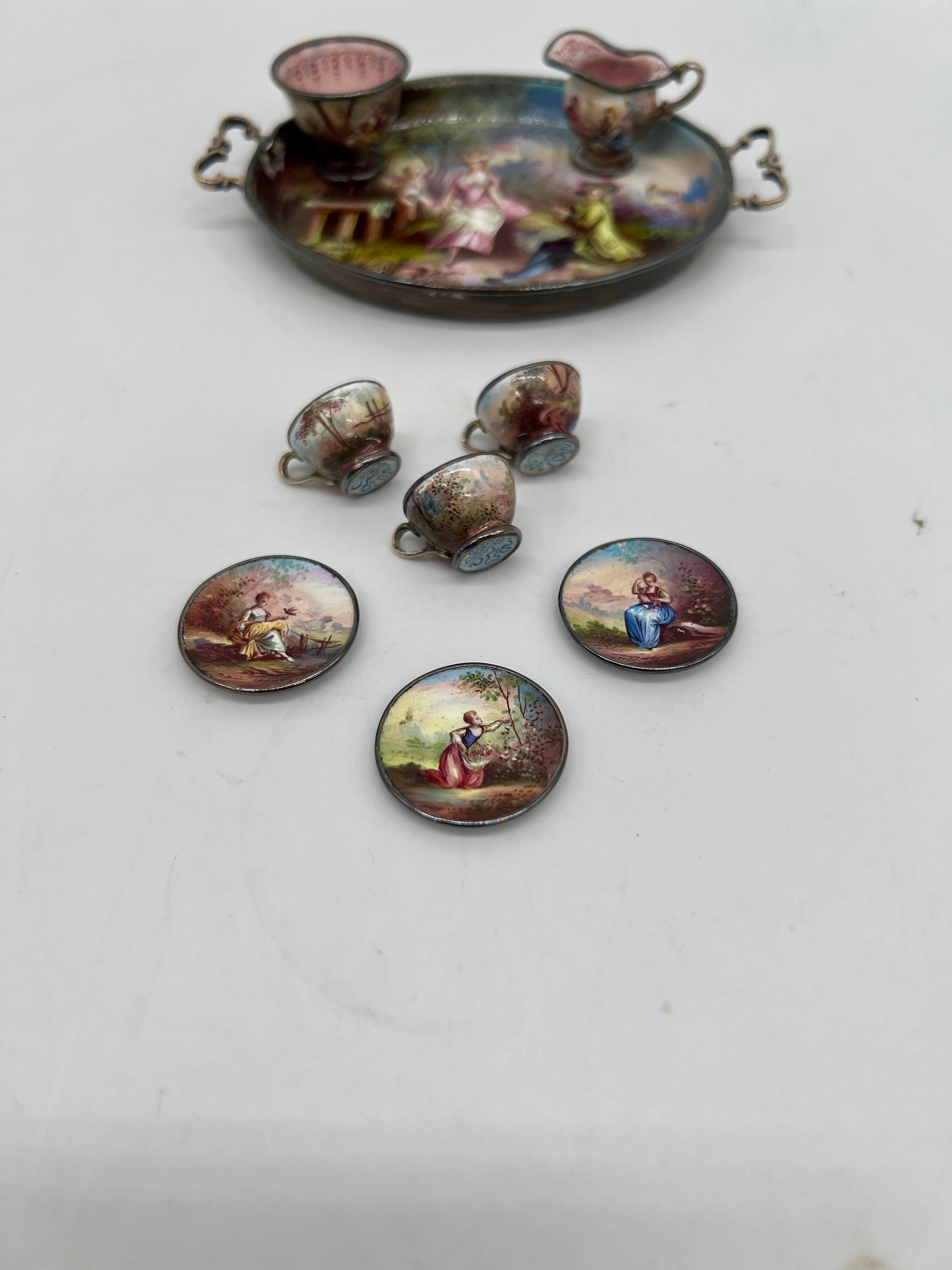 Ludwig Politzer, Viennese Enamel Sterling Silver 19th Century Miniature Tea Set 7