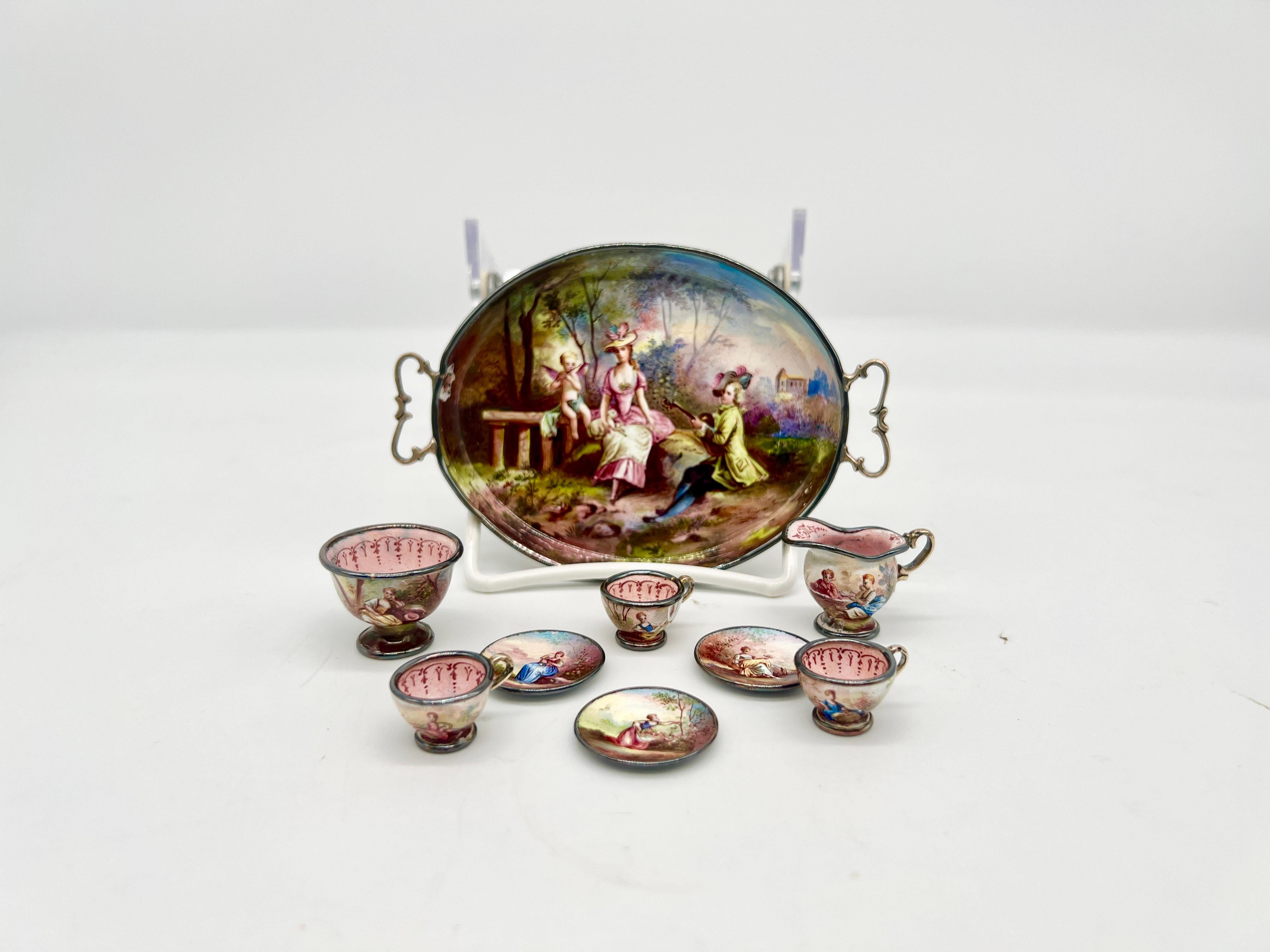 Ludwig Politzer, Viennese Enamel Sterling Silver 19th Century Miniature Tea Set 9