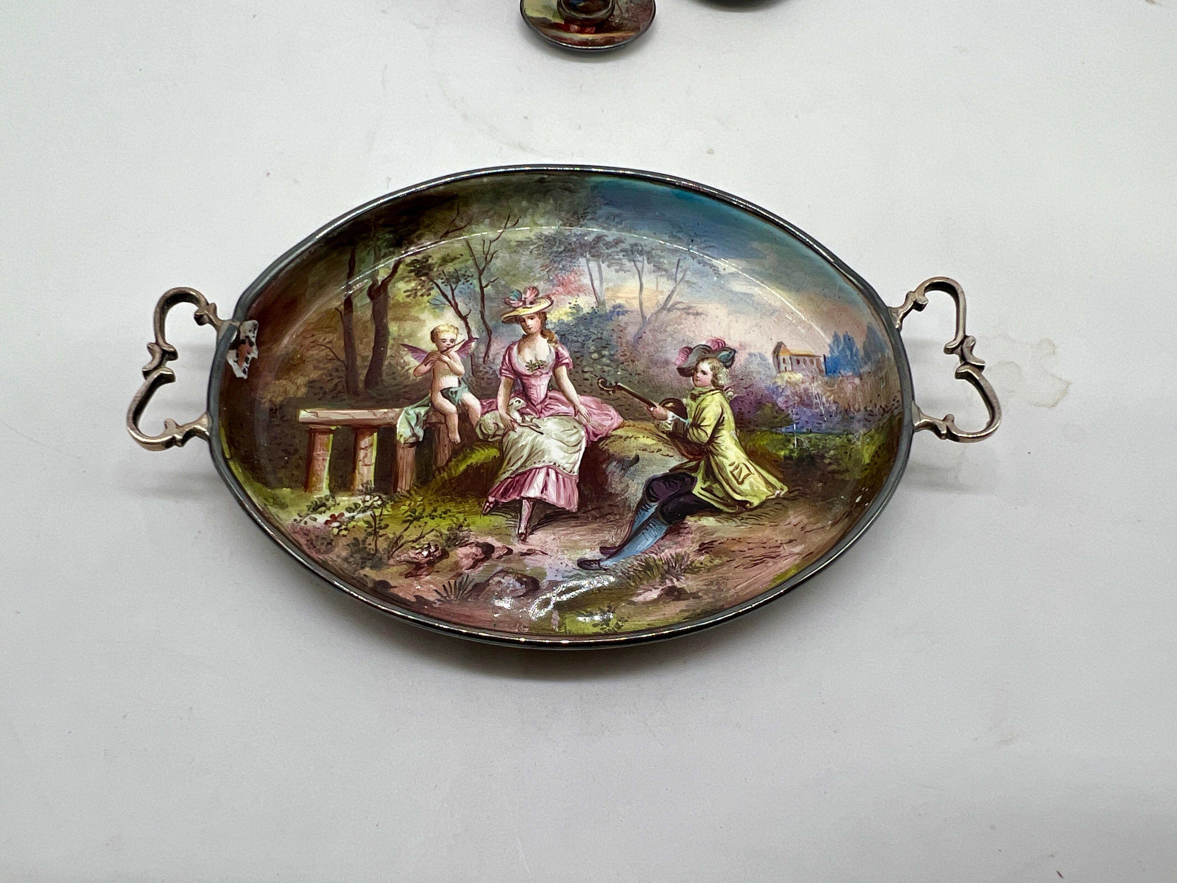 Ludwig Politzer, Viennese Enamel Sterling Silver 19th Century Miniature Tea Set 2