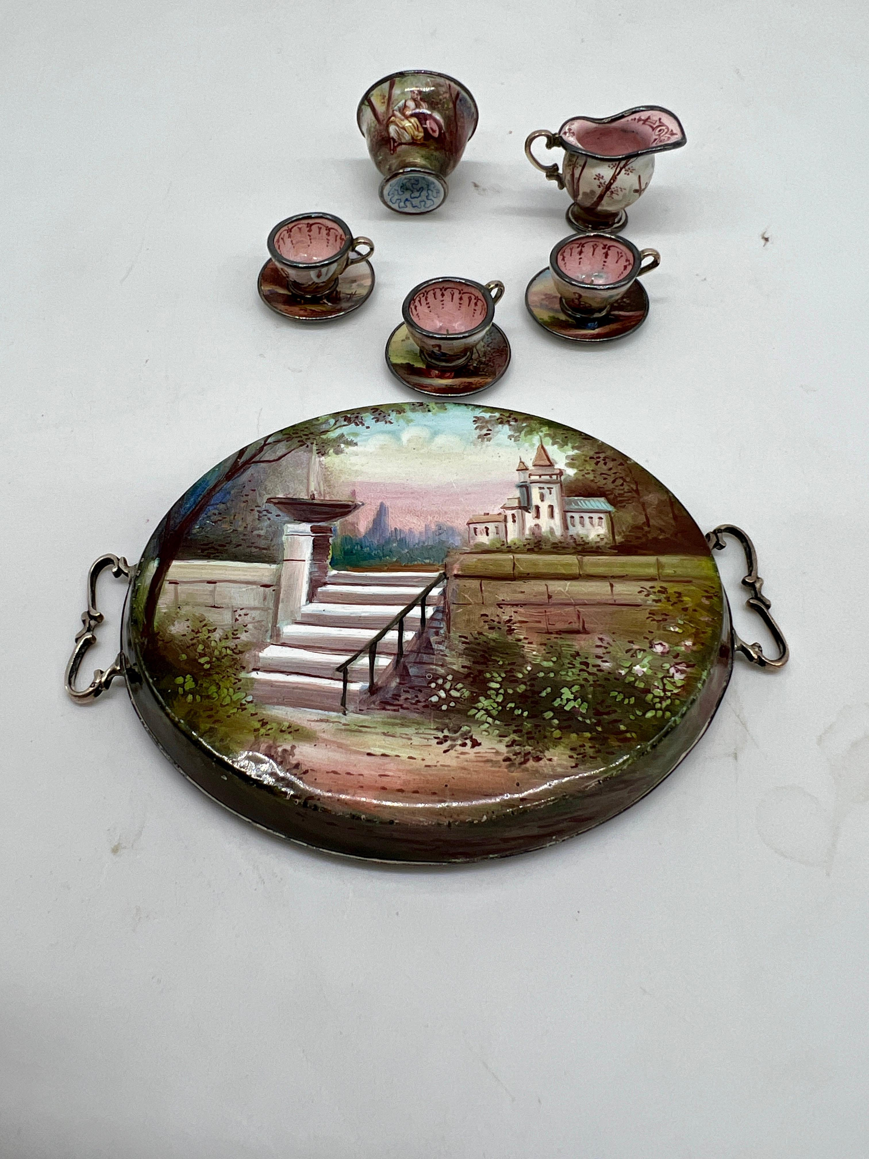 Ludwig Politzer, Viennese Enamel Sterling Silver 19th Century Miniature Tea Set 3