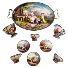 Ludwig Politzer, Viennese Enamel Sterling Silver 19th Century Miniature Tea Set