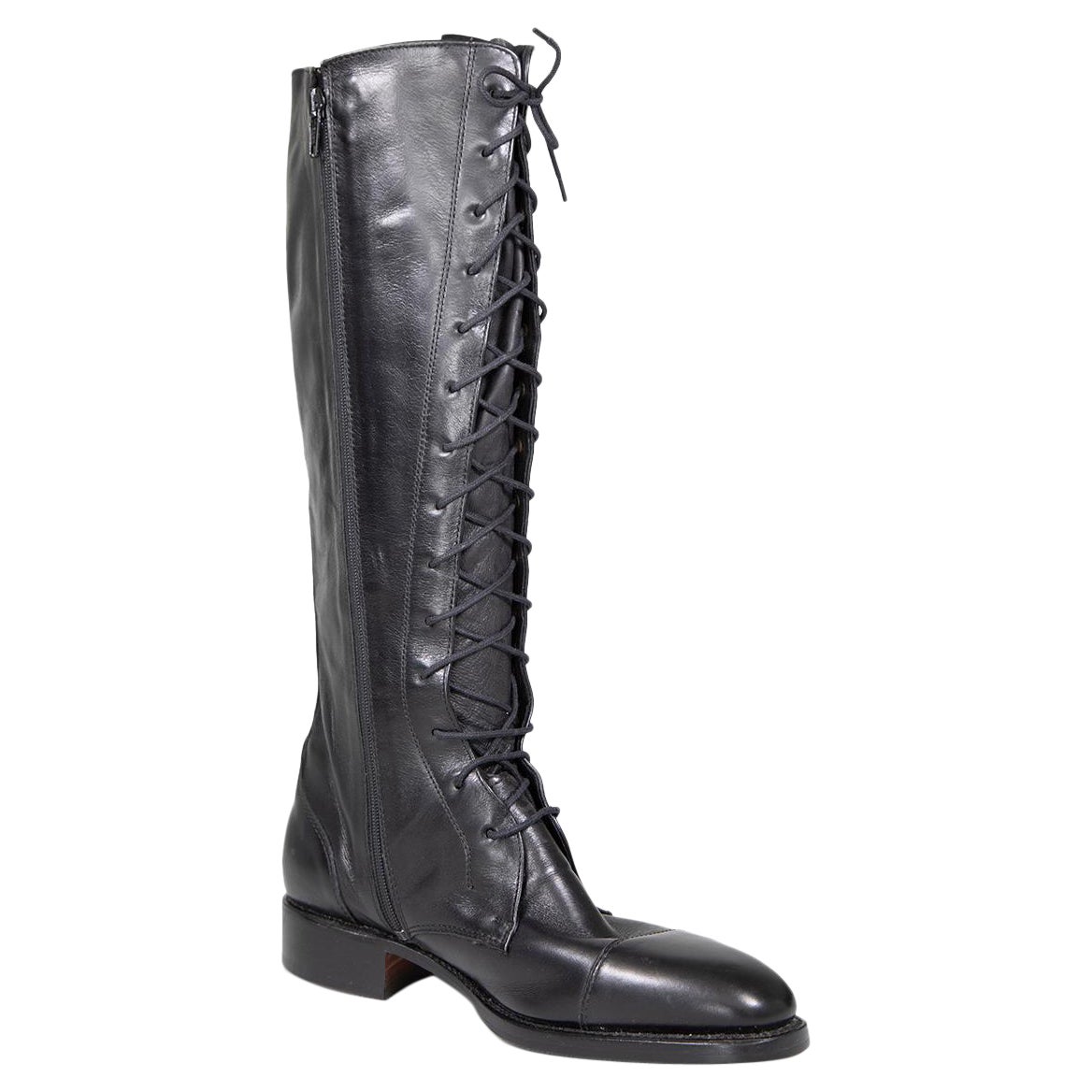 Ludwig Reiter Black Knee High Lace Up Boots en cuir Taille UK 4.5