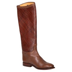 Ludwig Reiter Brown Woven Leather Knee High Boots Size UK 4