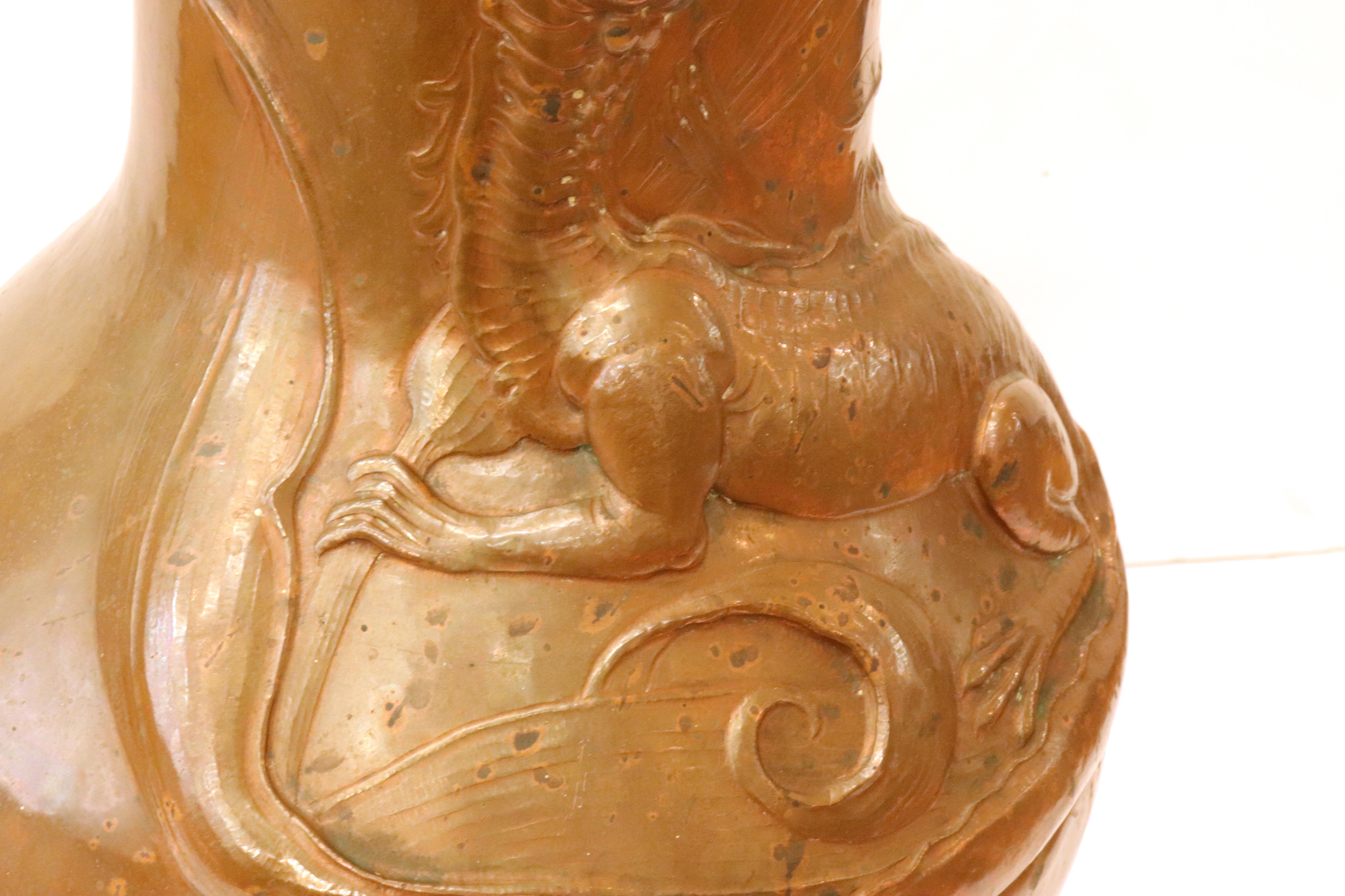 Ludwig Vierthaler German Jugendstil Lizard & Dragonfly Repousse Copper Vase 2