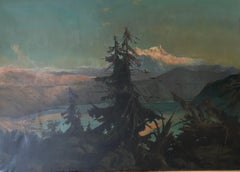Mountain lake and sunset
