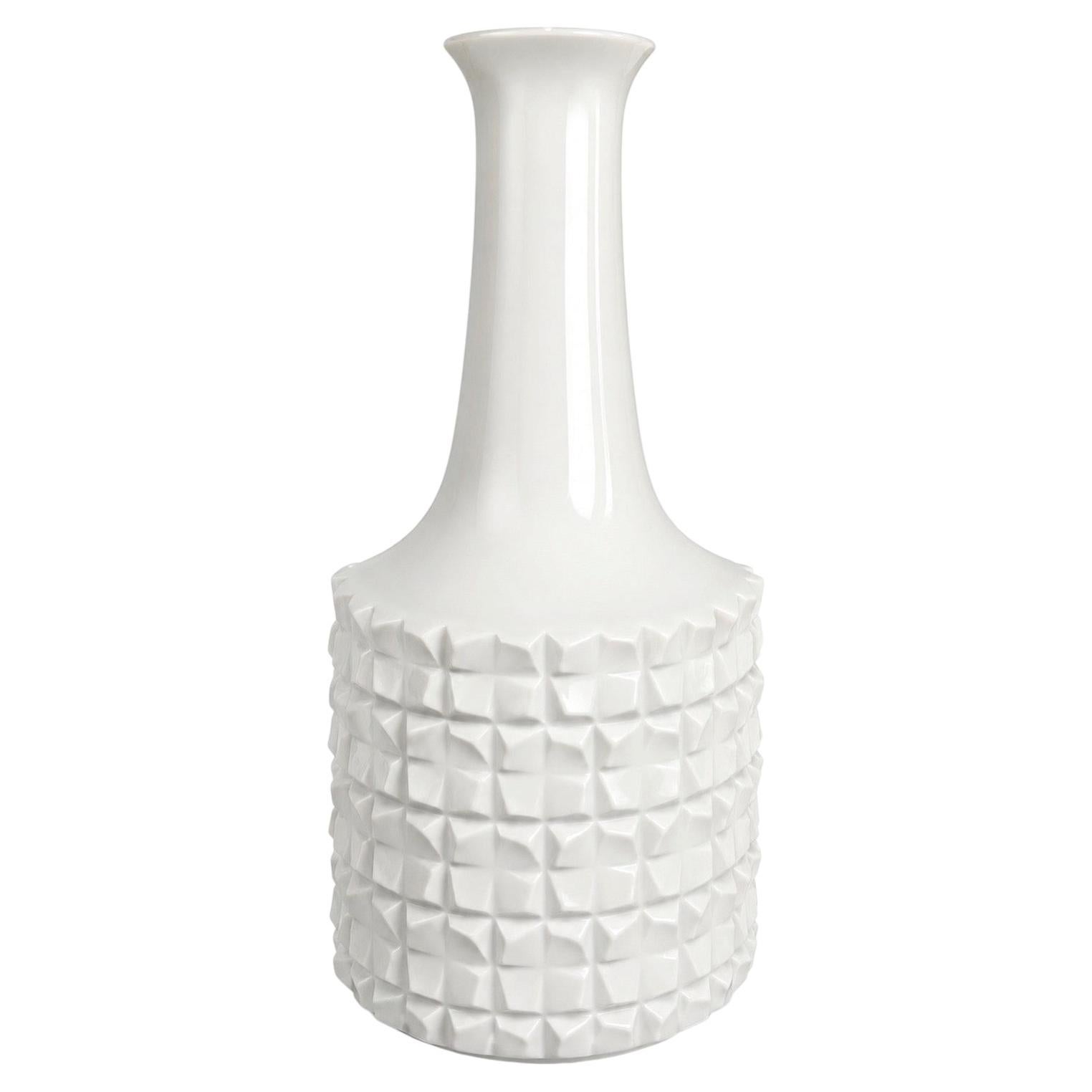 Ludwig Zepner for Meissen Modernist White Porcelain Relief Vase, Germany, 1970s