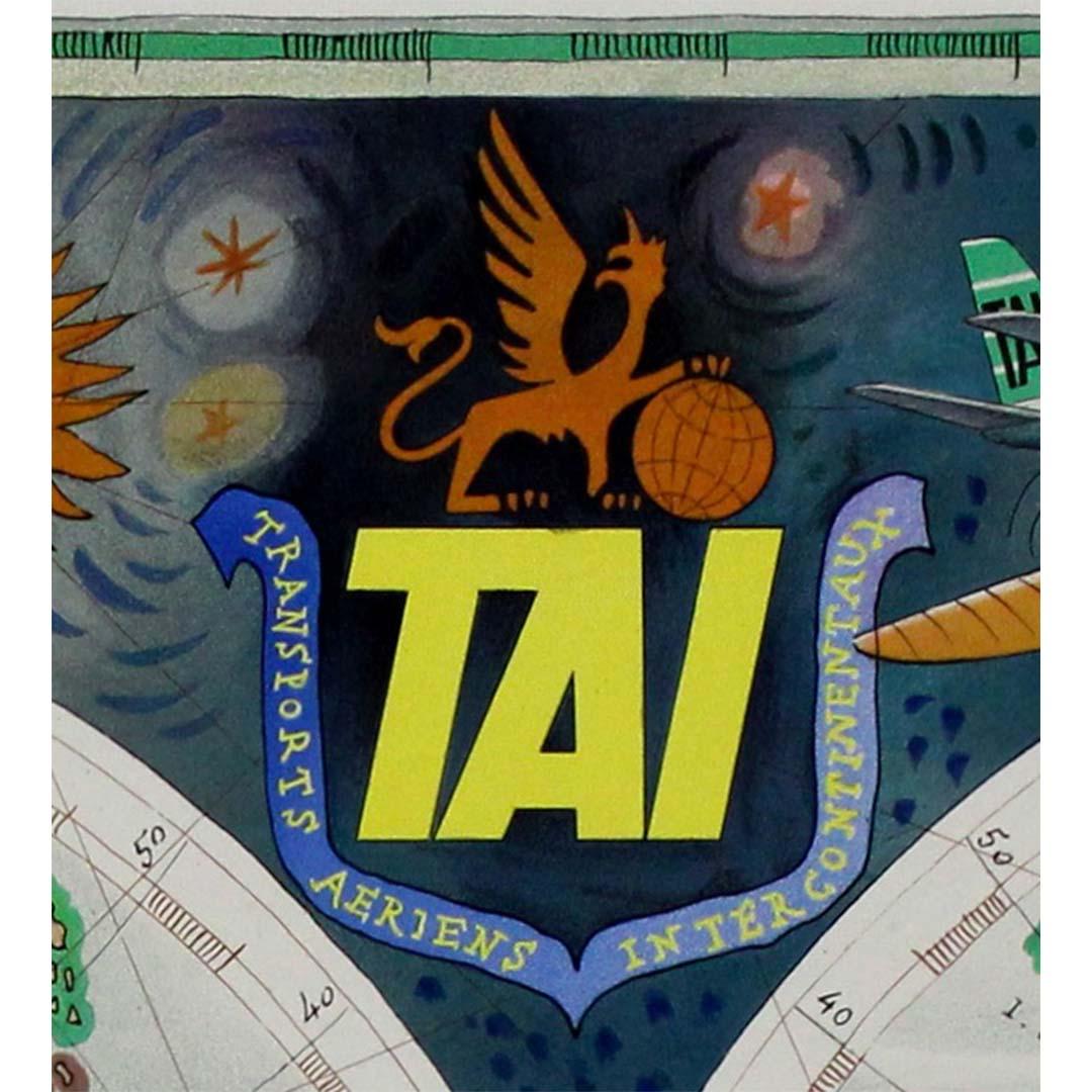 Cartel original de 1950 de Luc-Marie Bayle para TAI - Mapa del mundo en venta 1