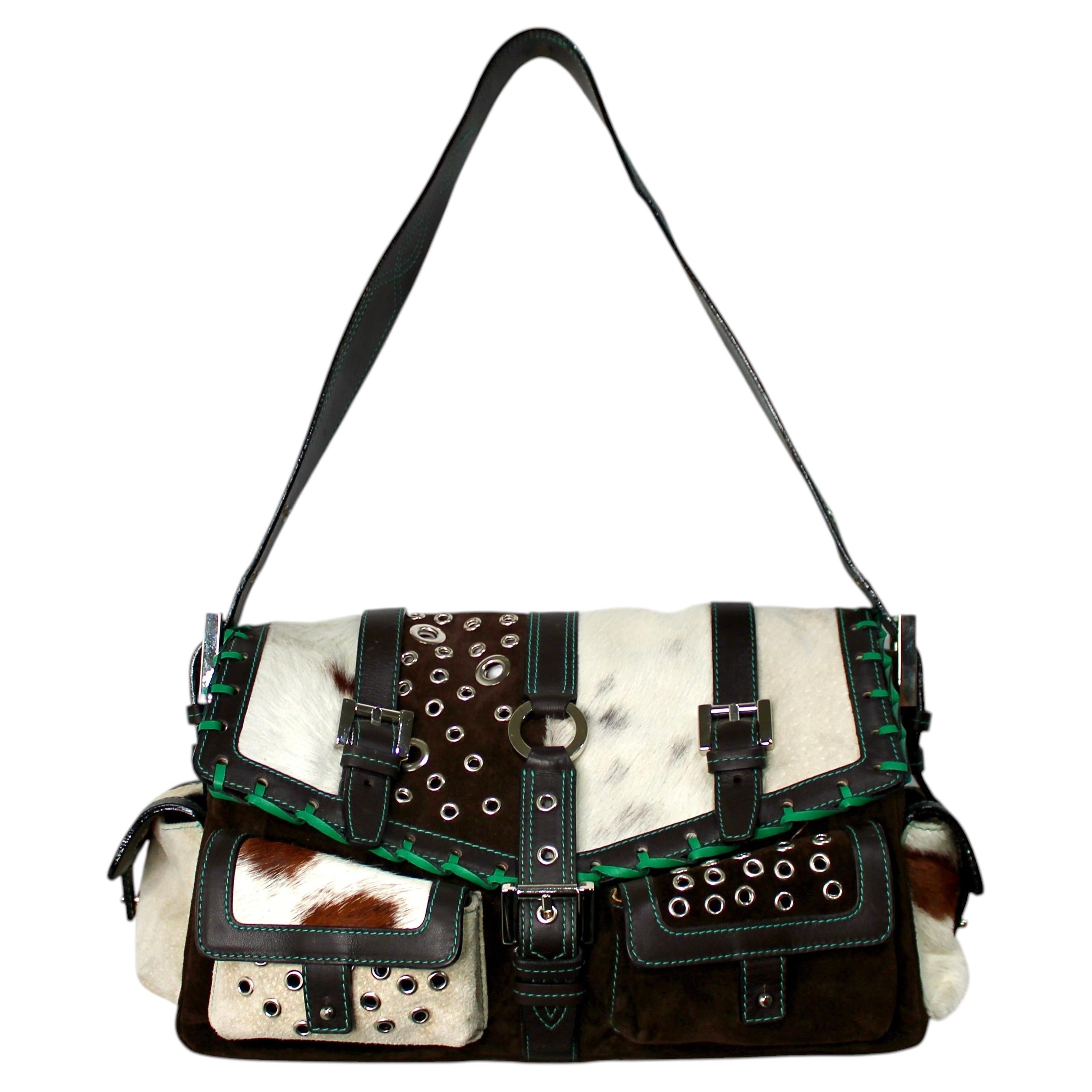 Luella Rawhide Leather & Suede Shoulder Bag circa Y2K