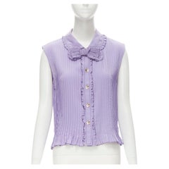 LUELLA silk purple ruffle peterpan collar overstitching pleated shirt UK10 M