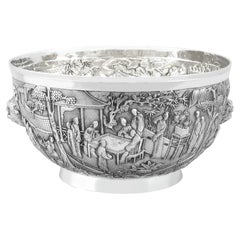 Bol en argent ancien d'exportation chinoise de Luen Wo, vers 1900