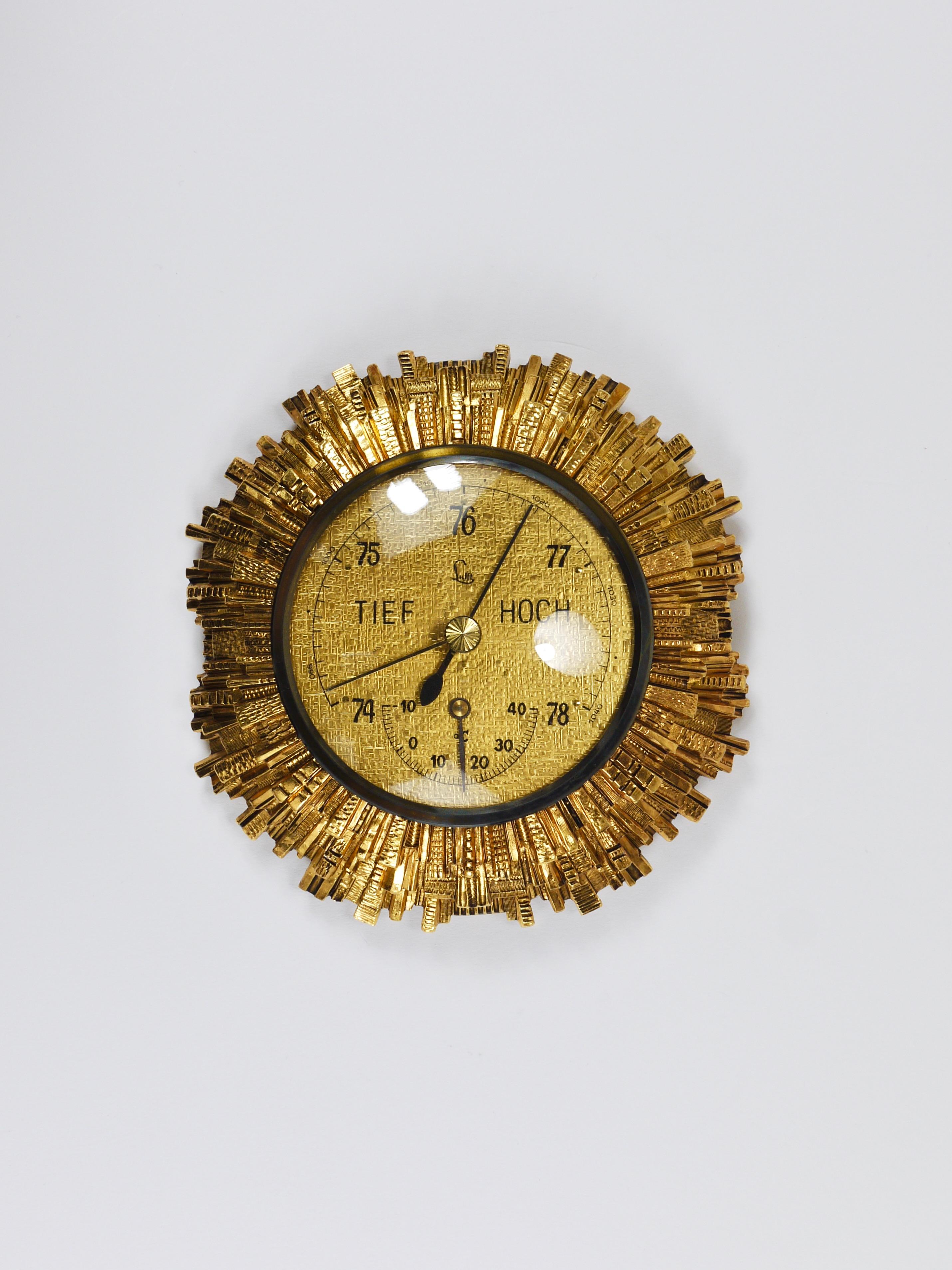 Station météo murale, baromètre et thermomètre, en laiton doré, Lufft, années 1950 en vente 7