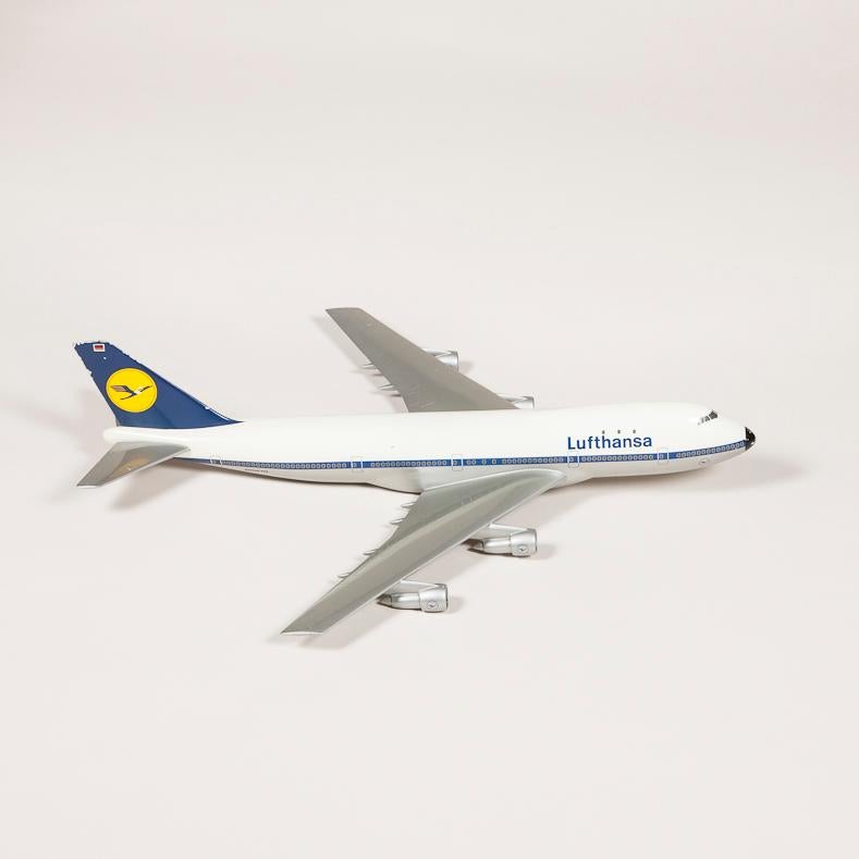 A scale model of a Lufthansa Boeing 747 - 100 by Verkuyl of Holland.

1/100 scale.

Made by Matthys M Verkuyl, Badhoevedorp, Holland. As marked to the underside of tail.

Matthijs Verkuyl worked at Badhoevedorp from 1945-1978.

   