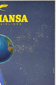 LUFTHANSA GERMAN AIRLINES Original Vintage Airline Travel Tourism MCM Poster