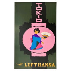 LUFTHANSA GERMAN AIRLINES - TOKIO Original Vintage Airline Travel Tokyo Poster