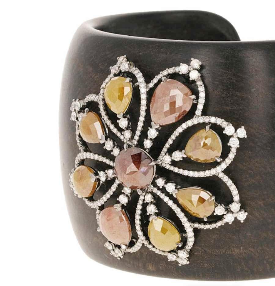 Lugano - Manchette en bois avec diamants multicolores de 10,25 carats en vente 2