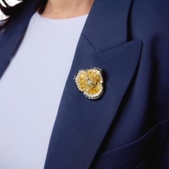 Lugano 11.10 carat diamond yellow sapphire 18k yellow gold enamel flower brooch