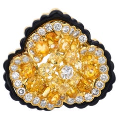 Lugano 11.10 carat diamond yellow sapphire 18k yellow gold enamel flower brooch