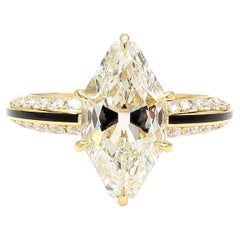 Anello con diamante antico da 4,00 ct "Lugano" in oro giallo 18k con smalto