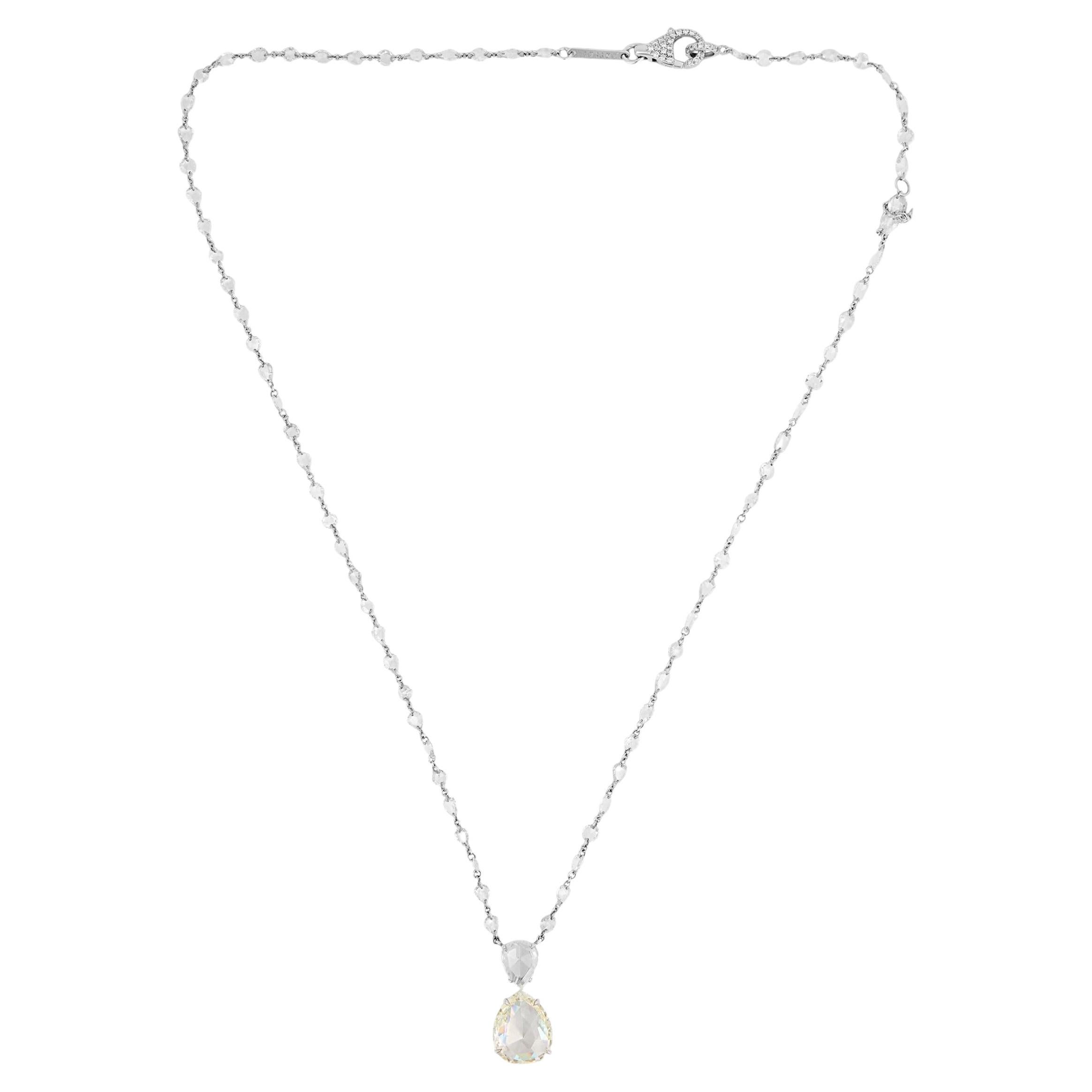 Lugano 5.77 carat IGI rose cut diamond 18k white gold drop necklace