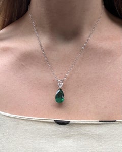 Lugano 7 Carat Emerald & Diamond Necklace 18K White Gold