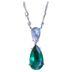 Lugano 7 Carat Emerald & Diamond Necklace 18K White Gold