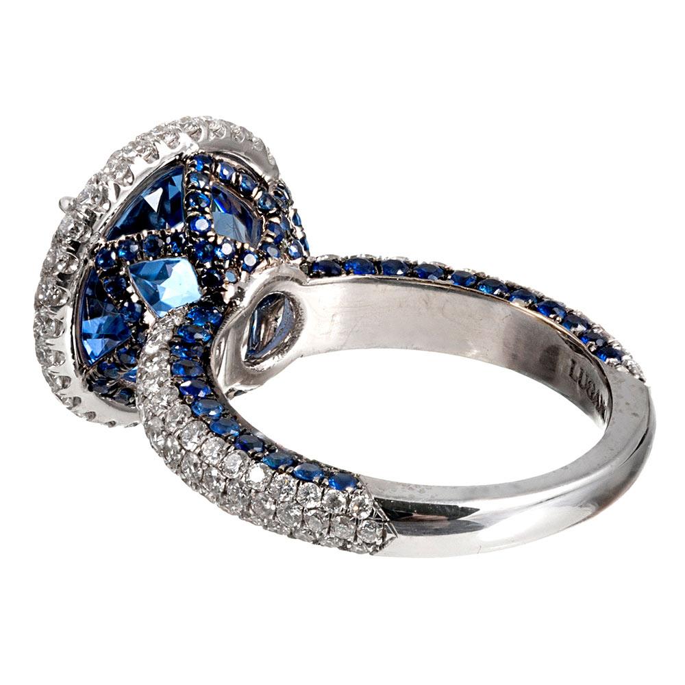 Ring mit 8,58 Karat Saphir und Diamant von Lugano im Zustand „Hervorragend“ im Angebot in Carmel-by-the-Sea, CA