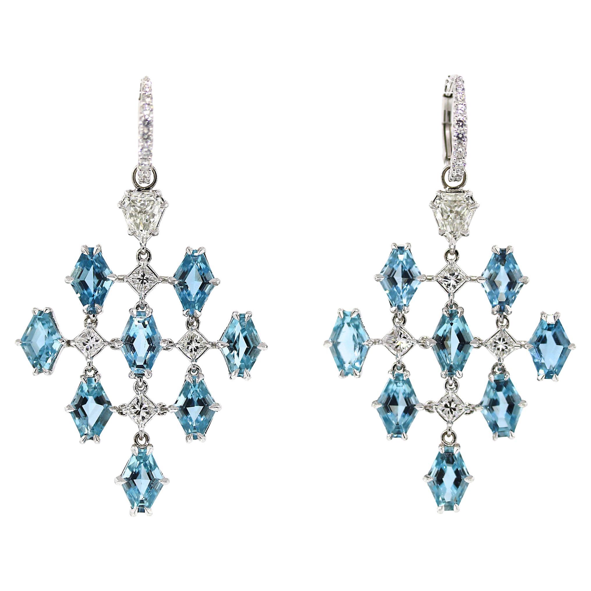 Lugano Aquamarine and Diamond 18k White Gold Earrings For Sale