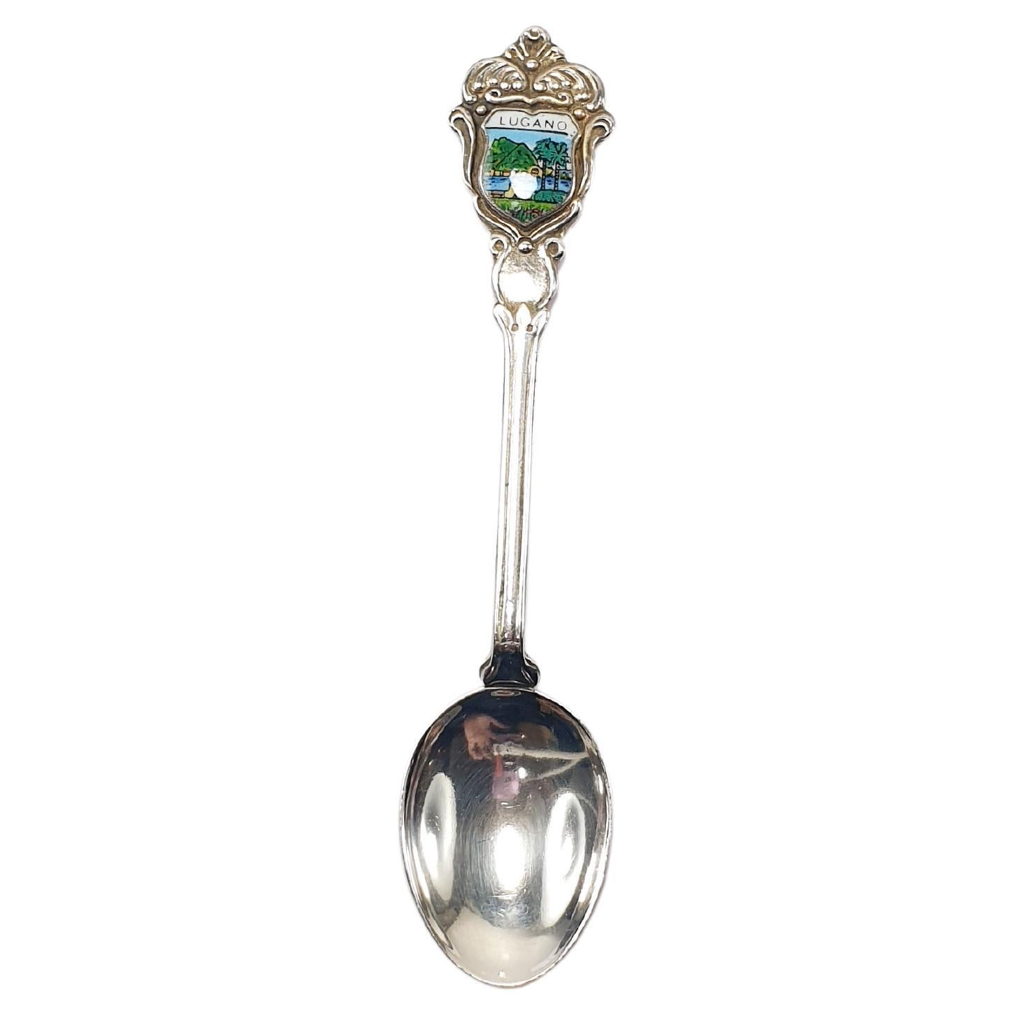 Lugano City Collection Silver Teaspoon with Figurine For Sale