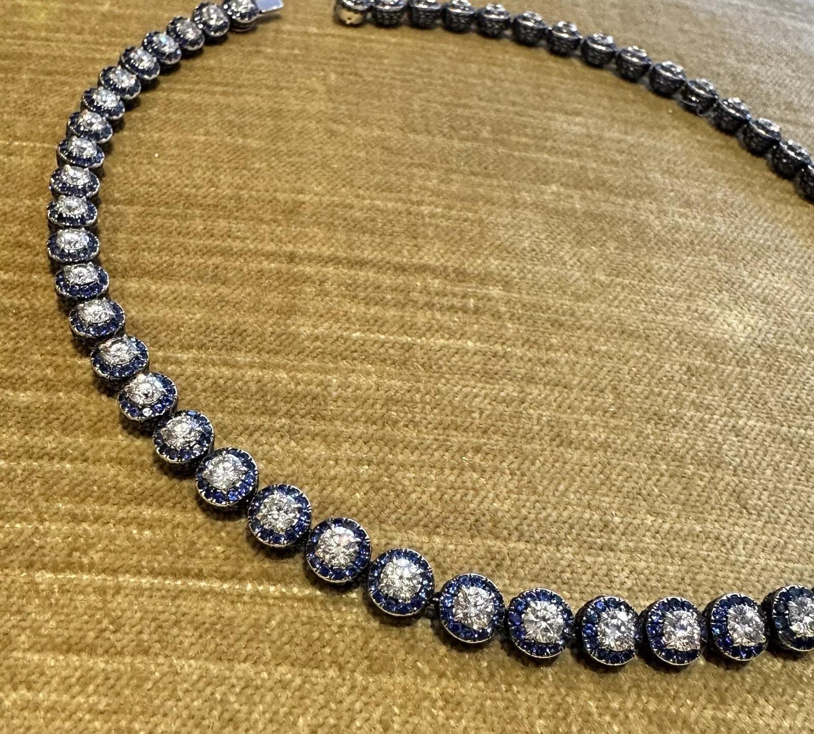 Lugano Diamond and Sapphire Choker Necklace in 18k White Gold In Excellent Condition In La Jolla, CA