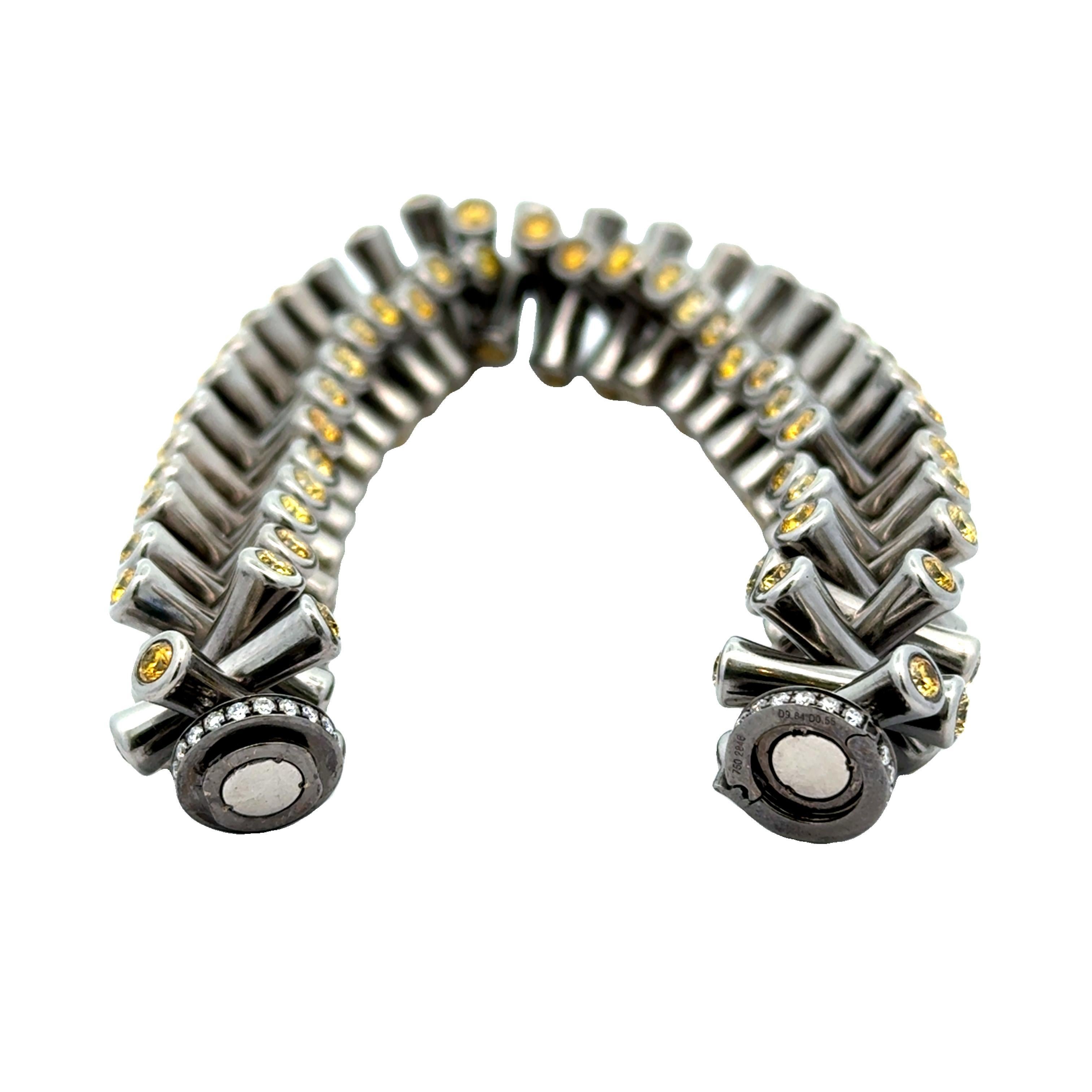 Taille ronde Bracelet extensible Lugano Fancy Yellow Diamond en titane, certifié GIA en vente