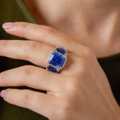 Lugano GIA 14,10 carati Ceylon senza calore zaffiro diamante smalto oro 18k