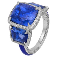 Lugano GIA 14,10 carati Ceylon senza calore zaffiro diamante smalto oro 18k