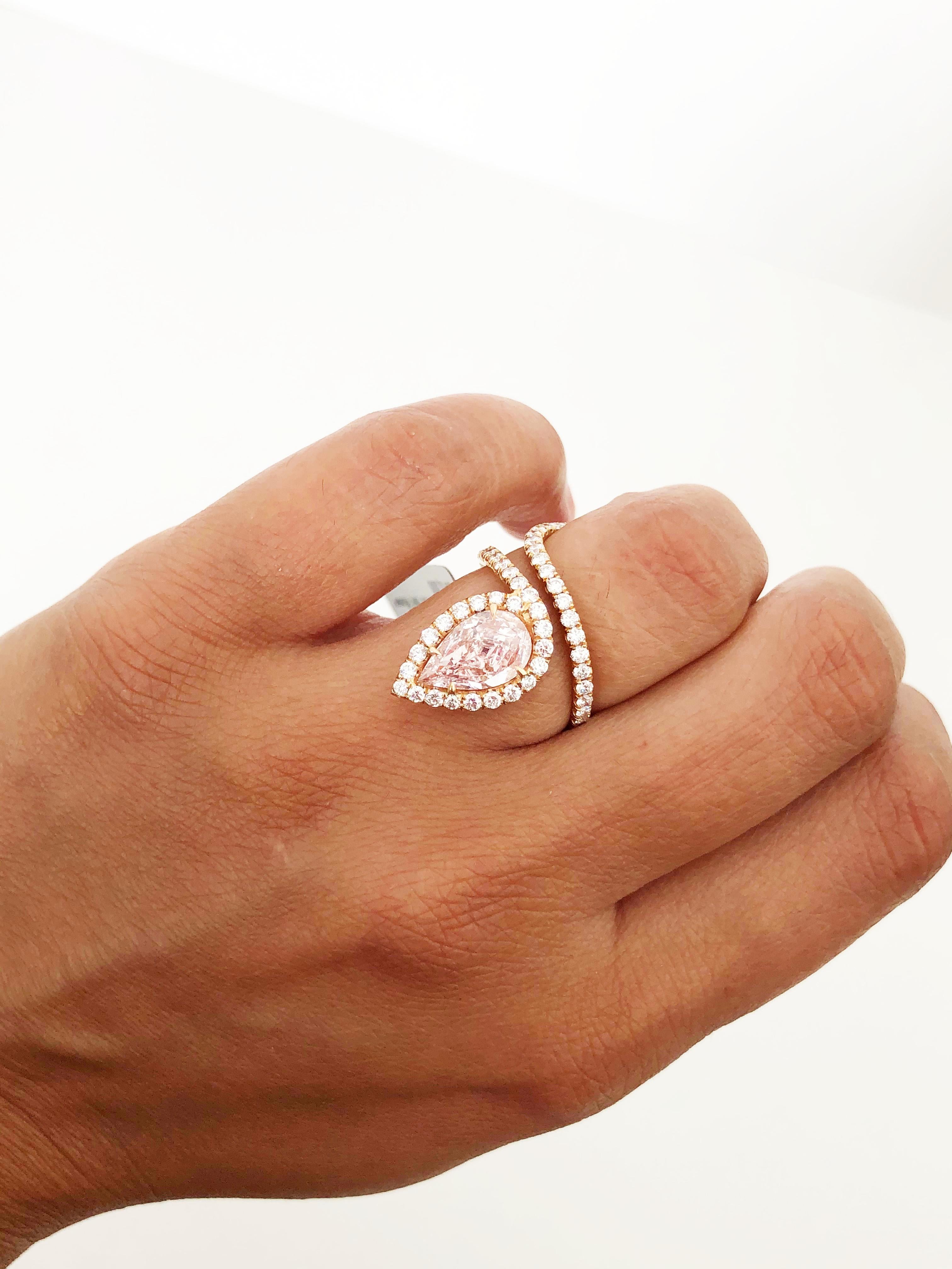 Pear Cut Lugano GIA Natural Fancy Light Pink Pear Shape Diamond Ring in 18 Karat Gold