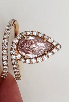 Lugano GIA Natural Fancy Light Pink Pear Shape Diamond Ring in 18 Karat Gold
