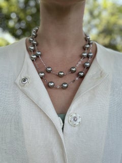 Lugano Grey Tahitian Pearl & Rose Cut Diamond Necklace 13mm 41.5 Inches
