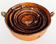 Lugano, Italy Glazed Ceramic Terracotta Serving Bowls, Stamped Marks, Set of 7