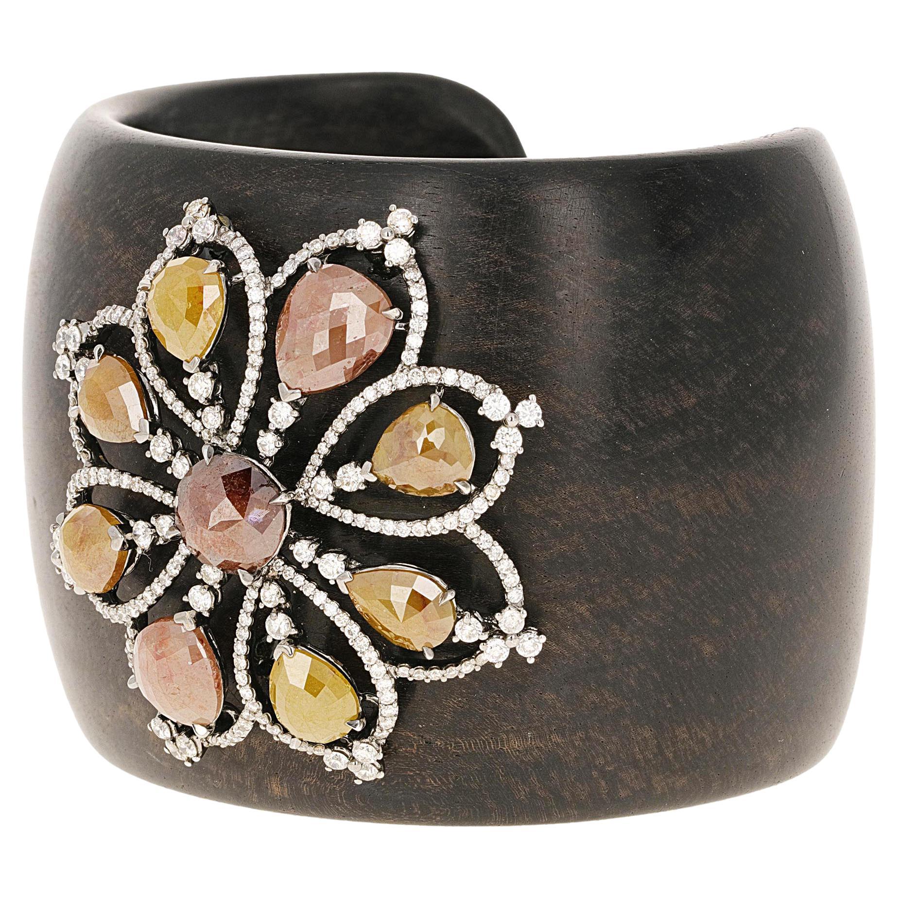 Lugano 10.25 Carat Multi-Color Diamond Wood Cuff