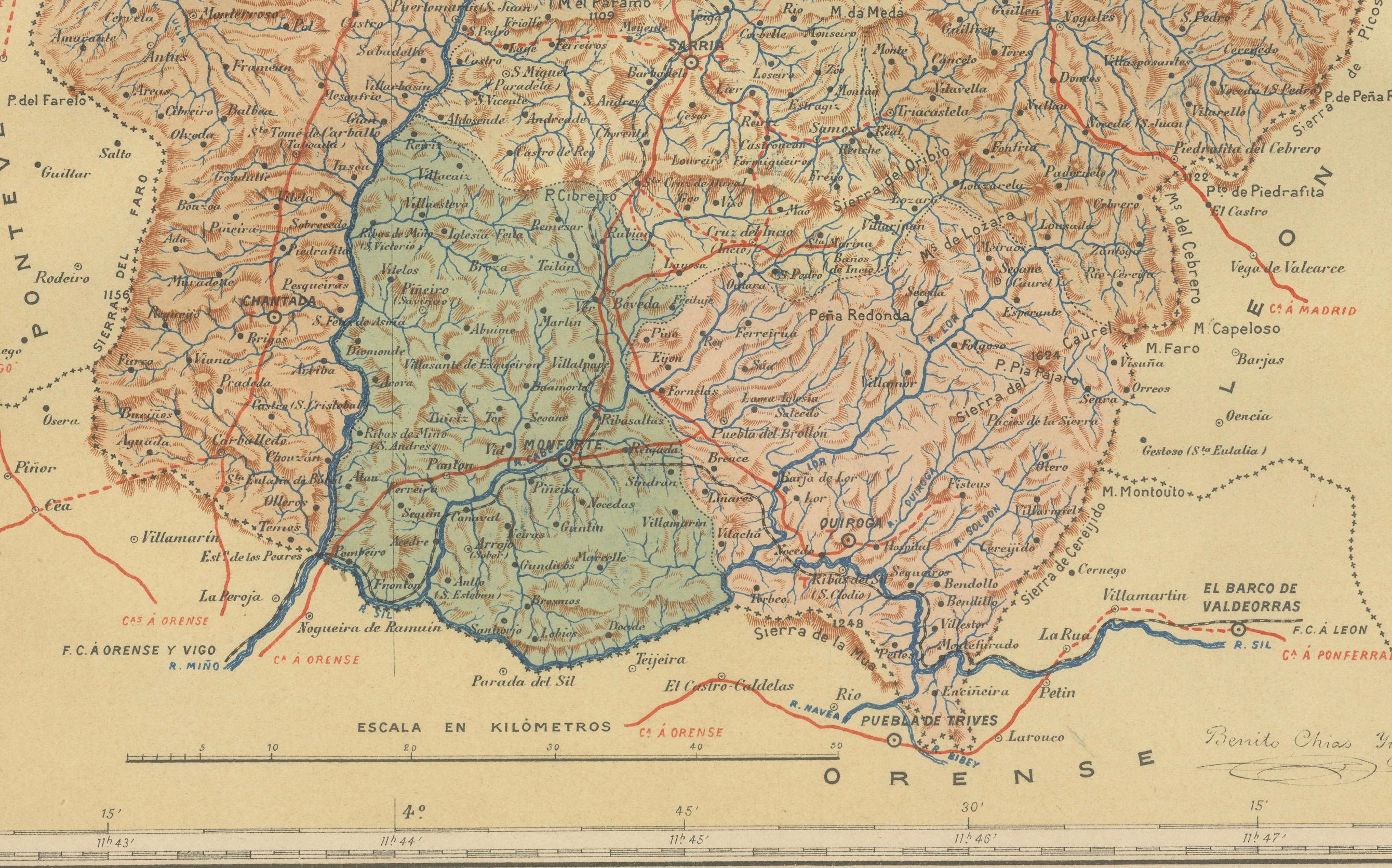 The map presents the province of Lugo, located in the autonomous community of Galicia in northwestern Spain, as it was in 1901. Notable features include:

- **Topography**: The province's terrain is depicted, which ranges from the coastal areas by