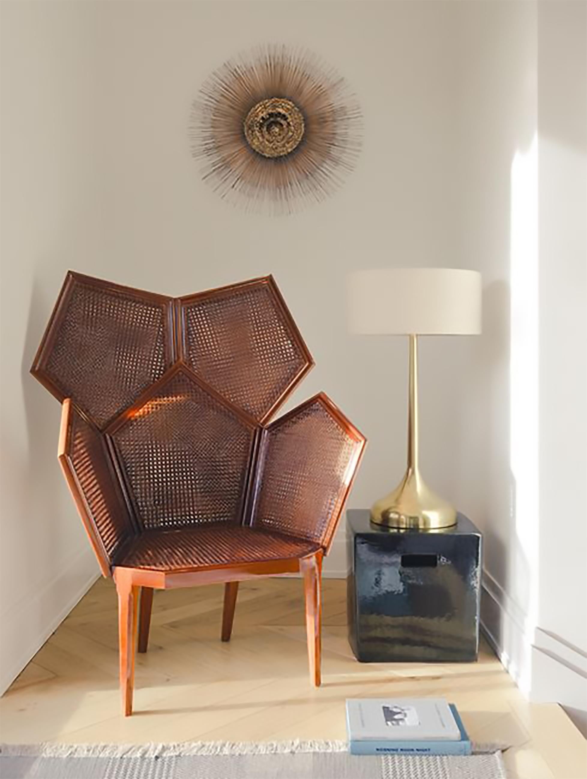 Lui 5/A Double Cane Armchair in Mahogany composed of Pentagons For Sale 1