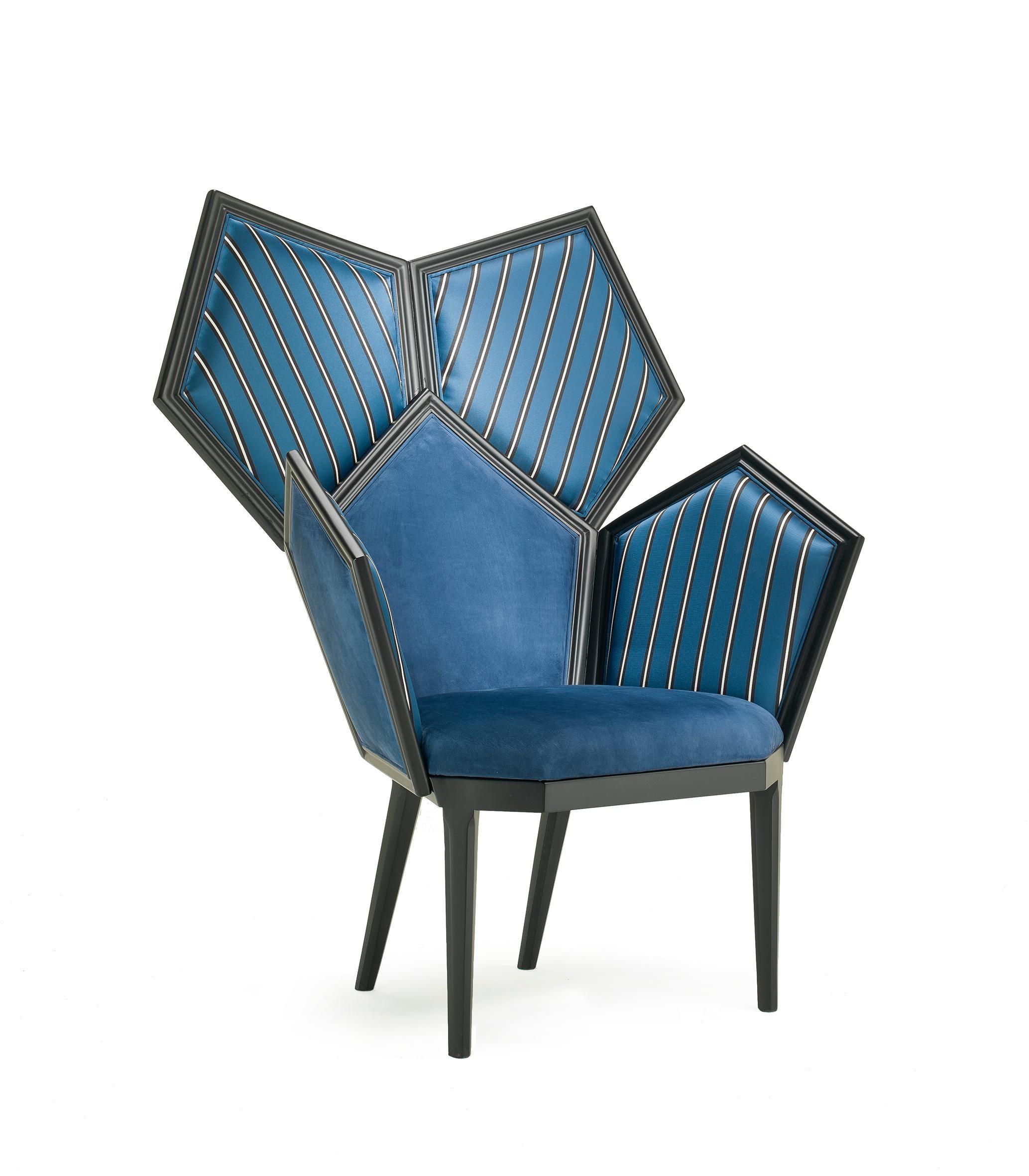 Italian LUI 5/A Blue Upholstered and Lacquered Armchair Composed of Pentagons For Sale